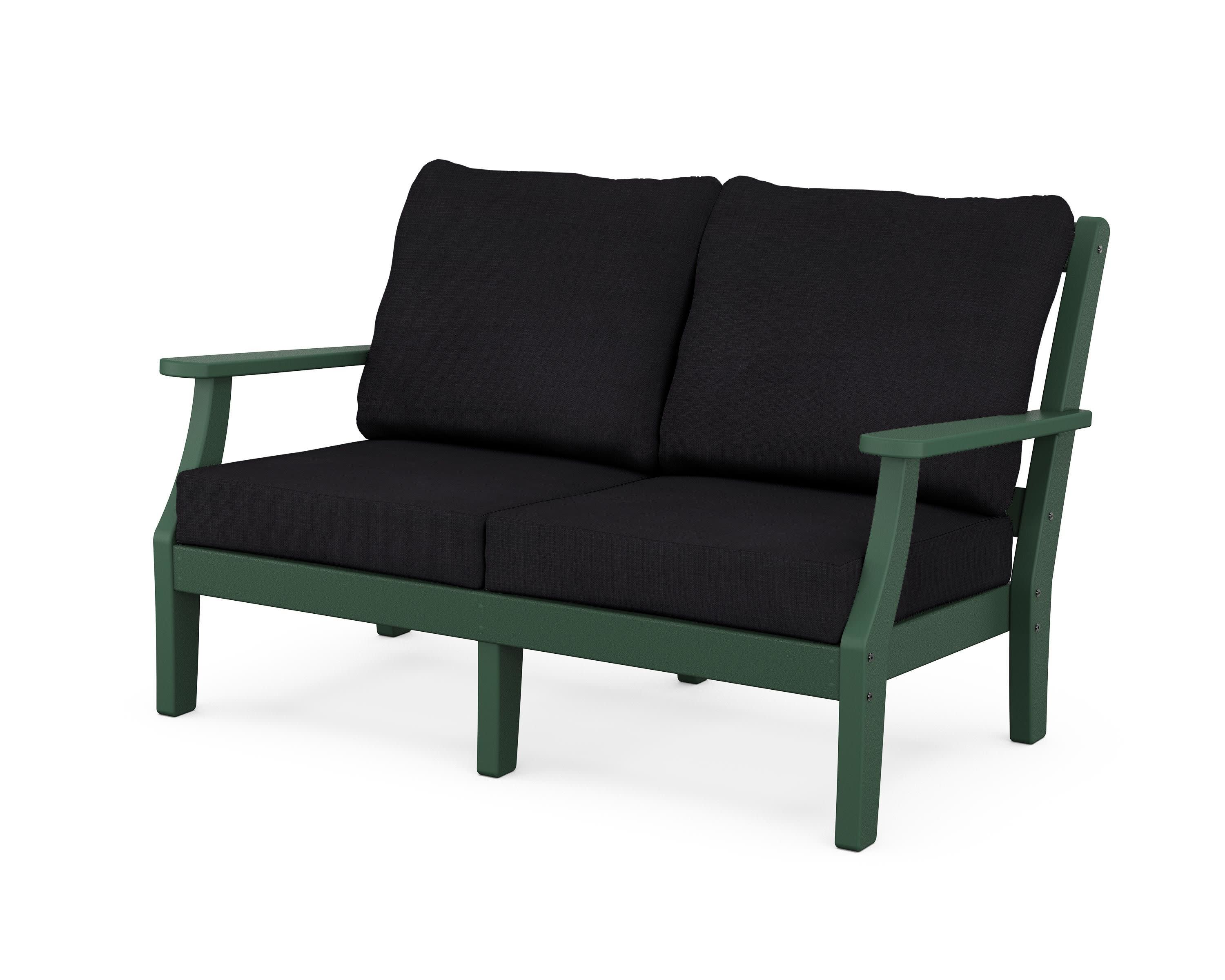 Chinoiserie Deep Seating Loveseat in Green / Midnight Linen