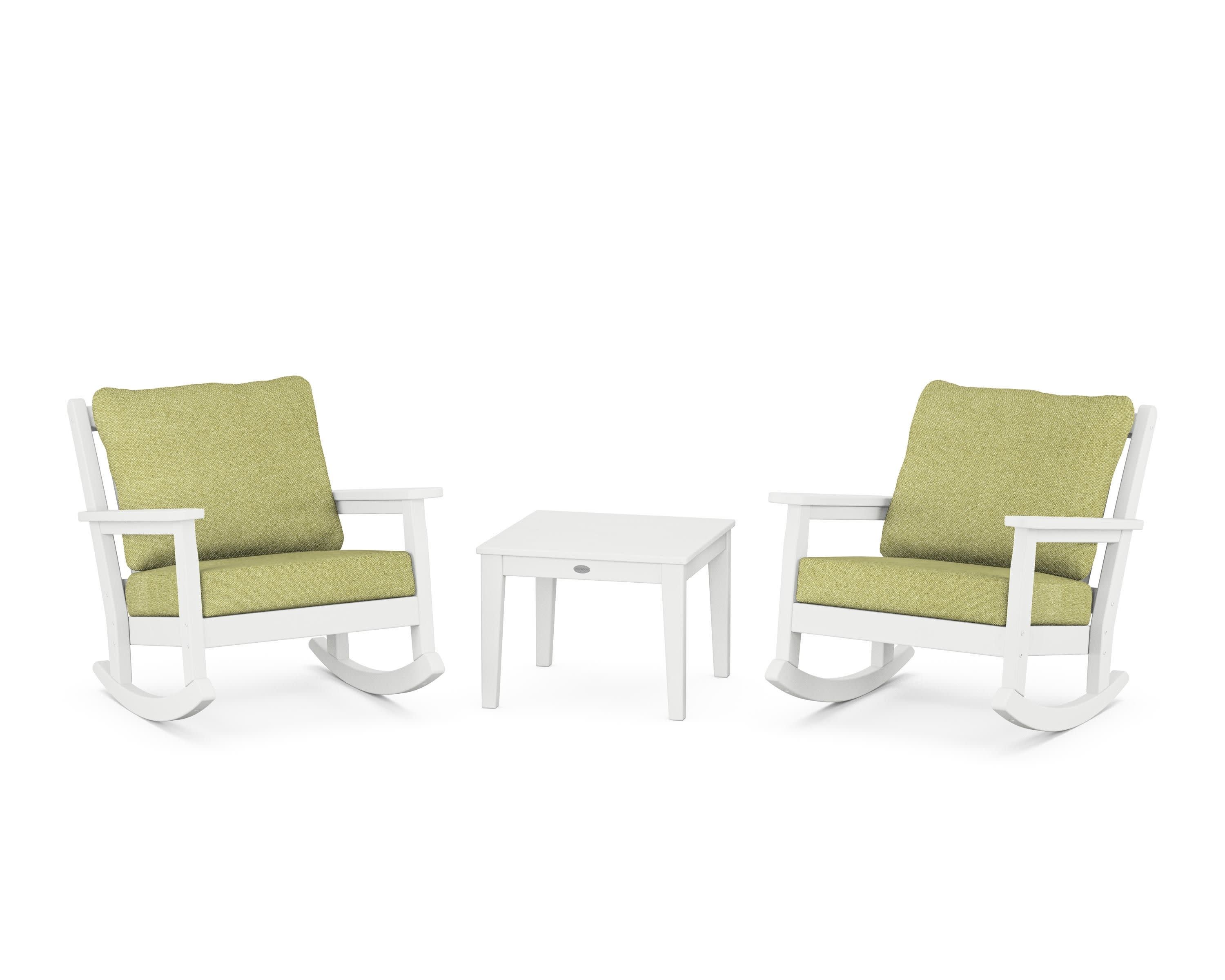 Chippendale 3-Piece Deep Seating Rocker Set in White / Chartreuse Boucle