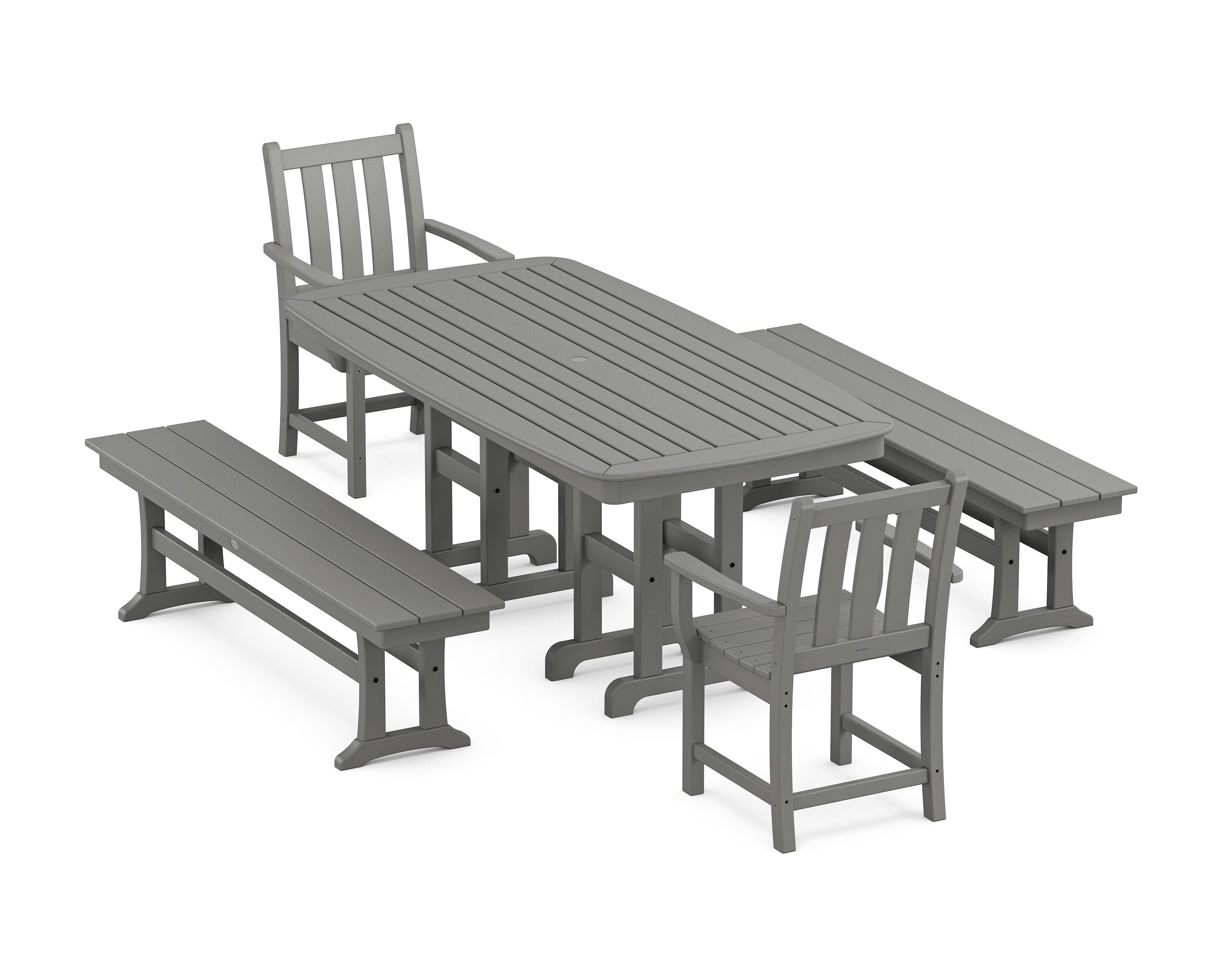 Traditional Garden 5-Piece Dining Set with Benches in Slate Grey