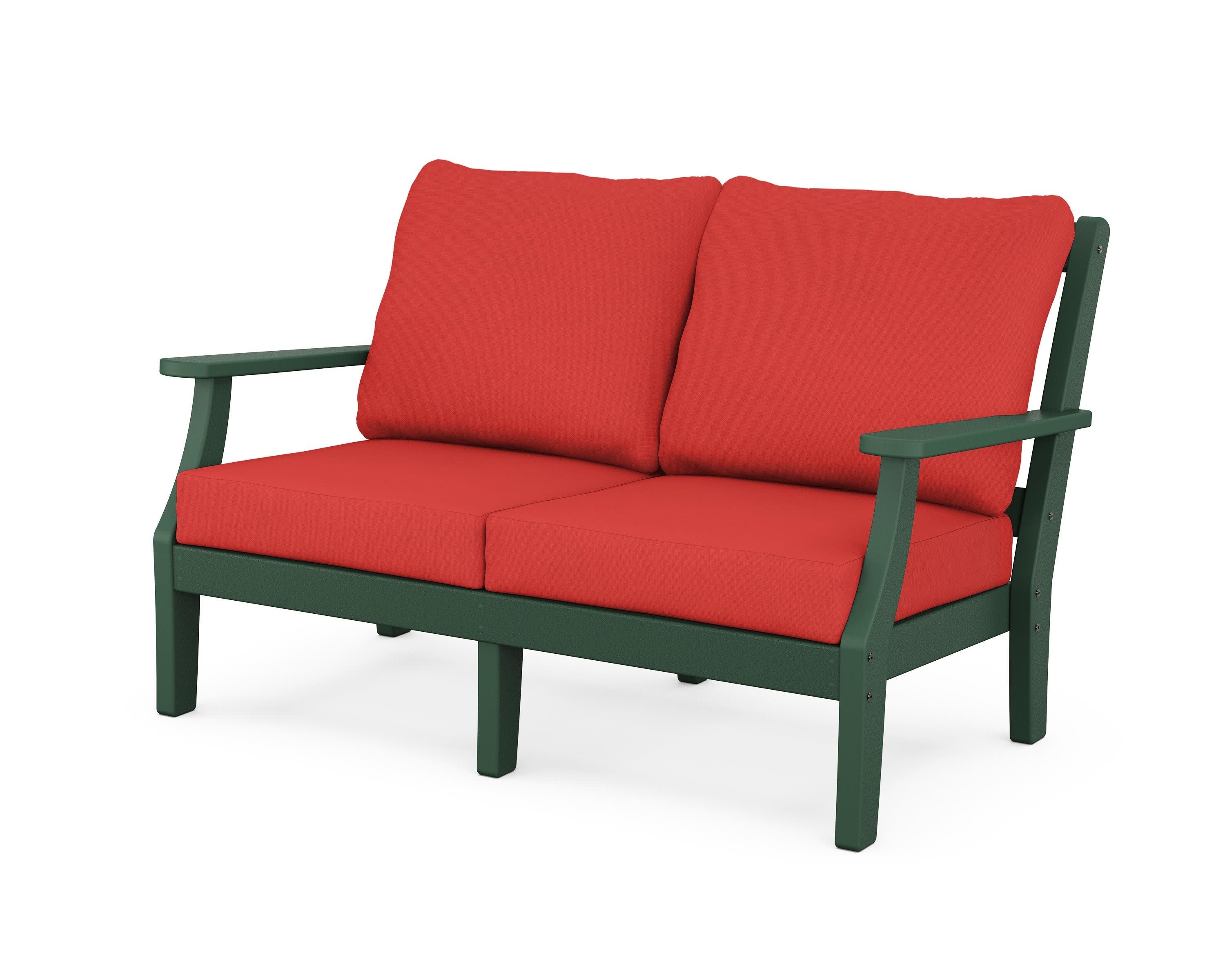 Chinoiserie Deep Seating Loveseat in Green / Crimson Linen