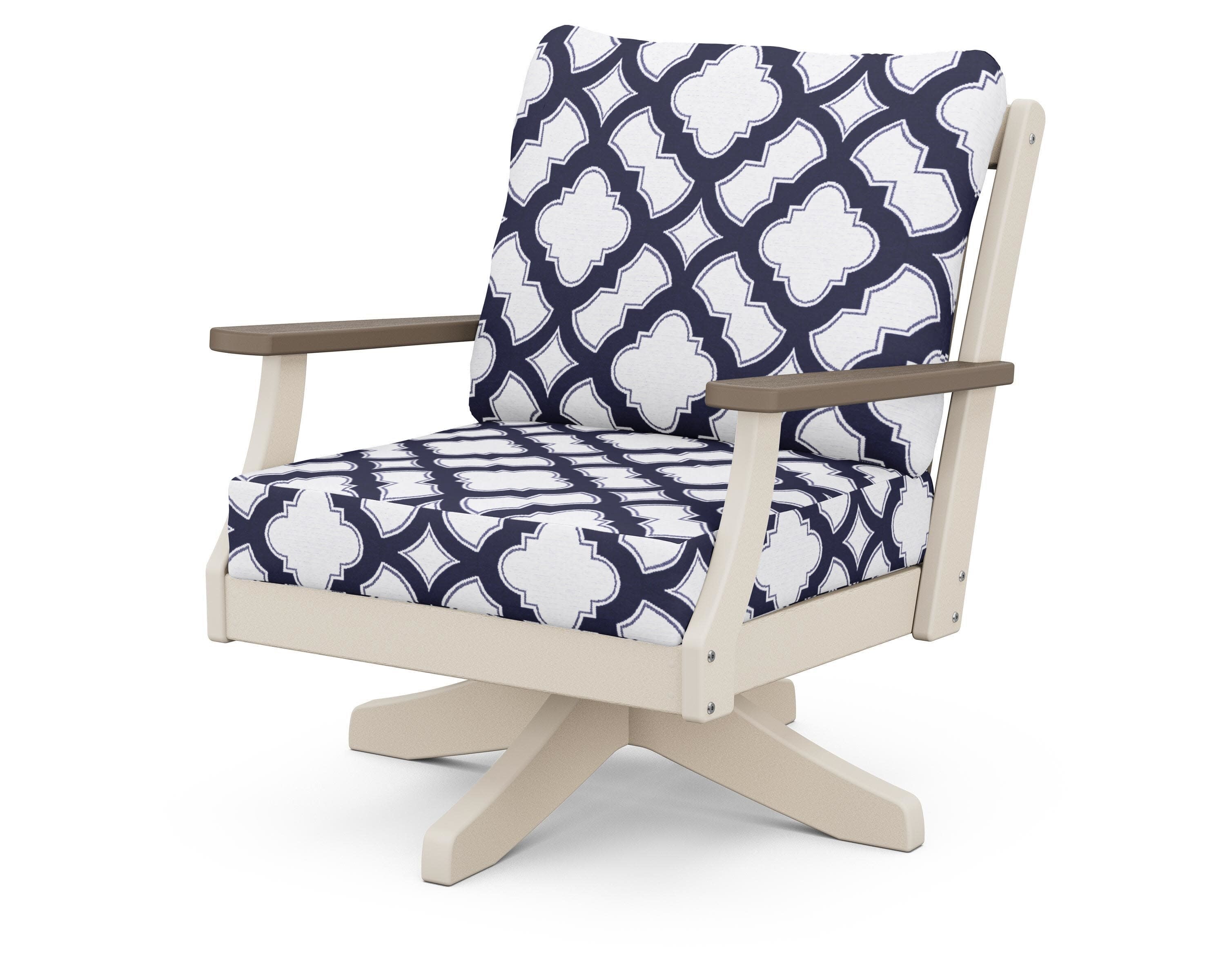 Braxton Deep Seating Swivel Chair in Sand / Kona / Trellis Navy