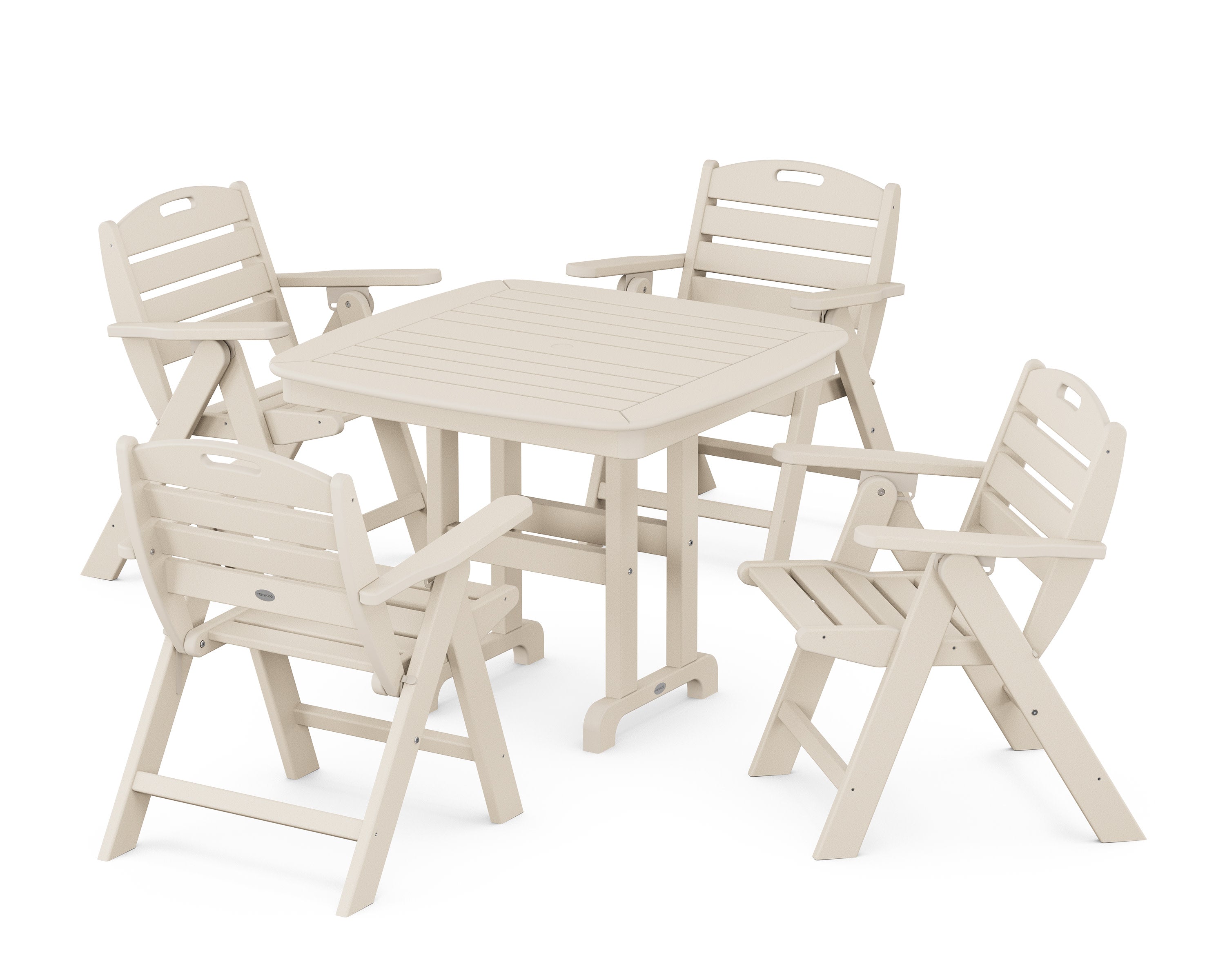 Nautical Folding Lowback Chair 5-Piece Dining Set in Sand