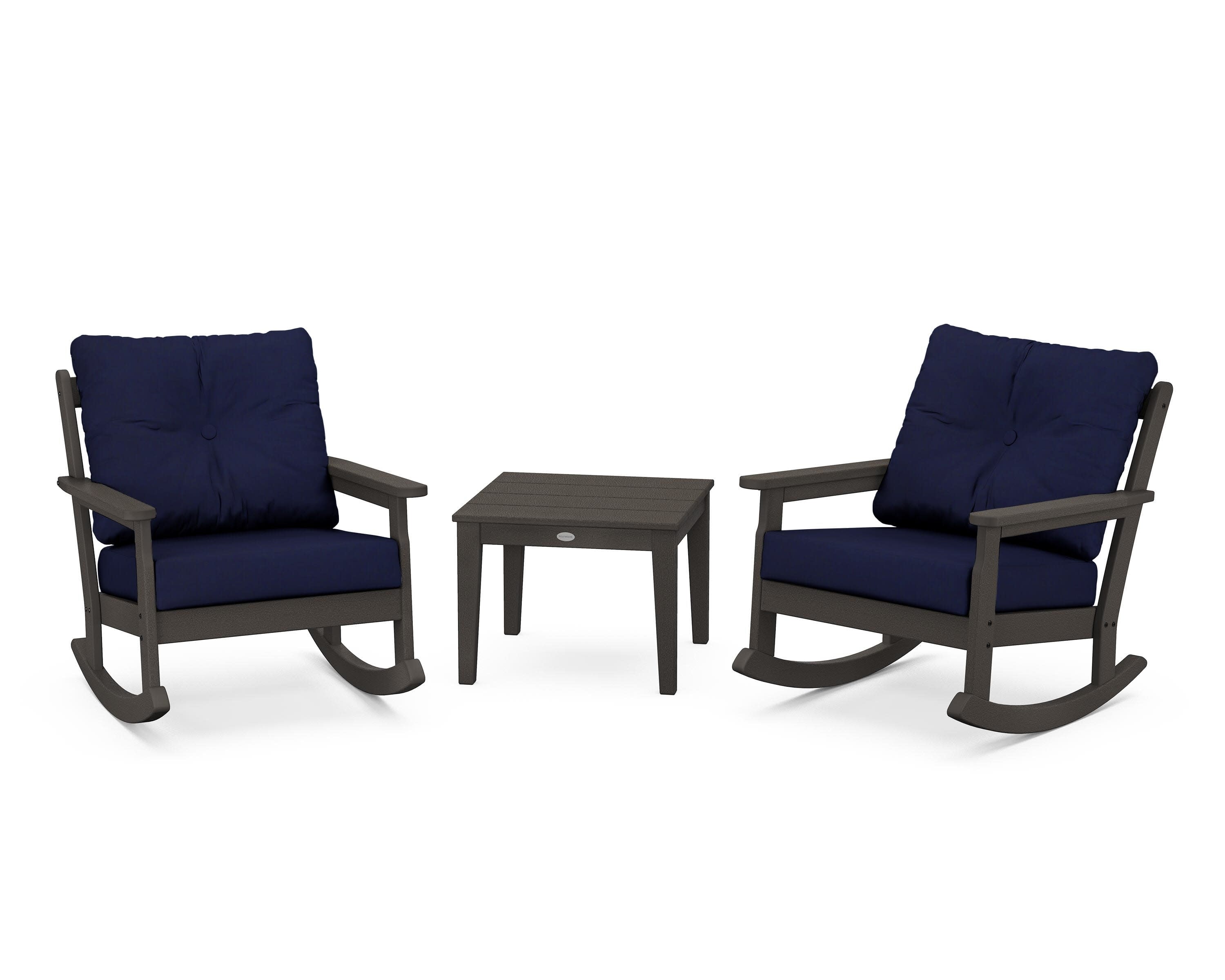 Vineyard 3-Piece Deep Seating Rocker Set in Vintage Coffee / Navy
