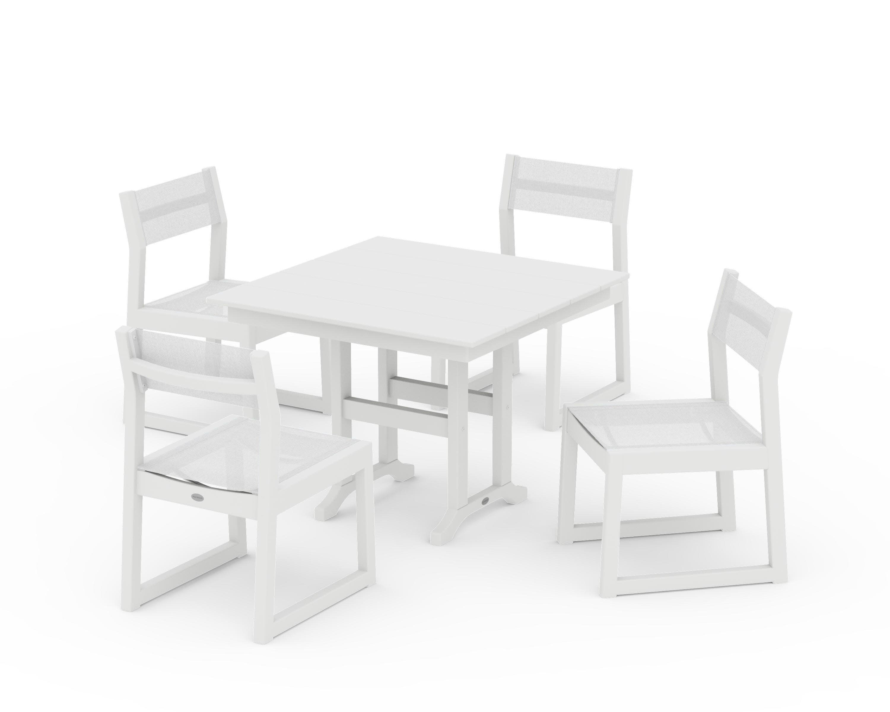 EDGE Sling Side Chair 5-Piece Farmhouse Dining Set in White / White Sling