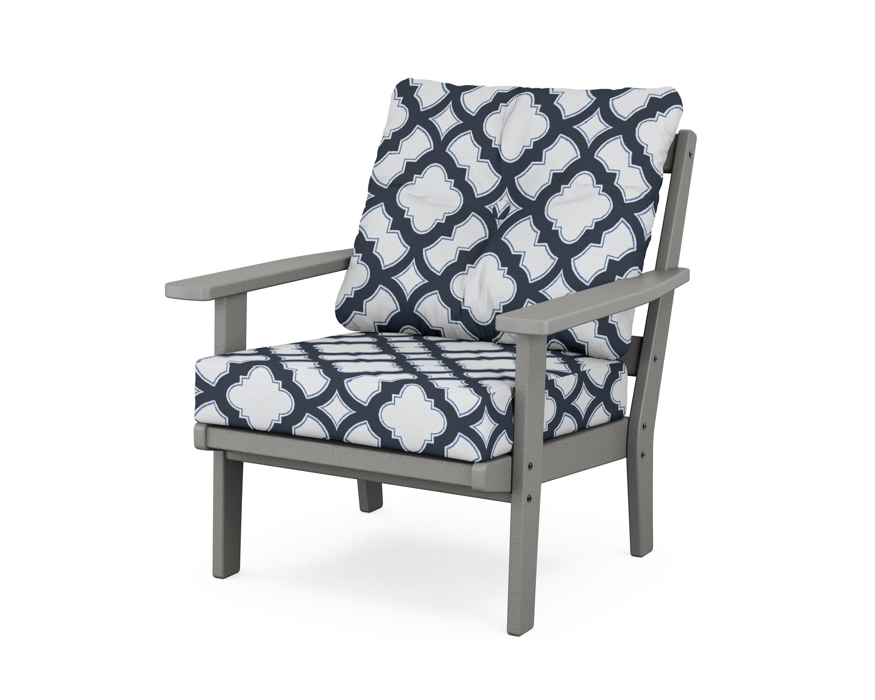 Oxford Deep Seating Chair in Slate Grey / Trellis Marine Indigo