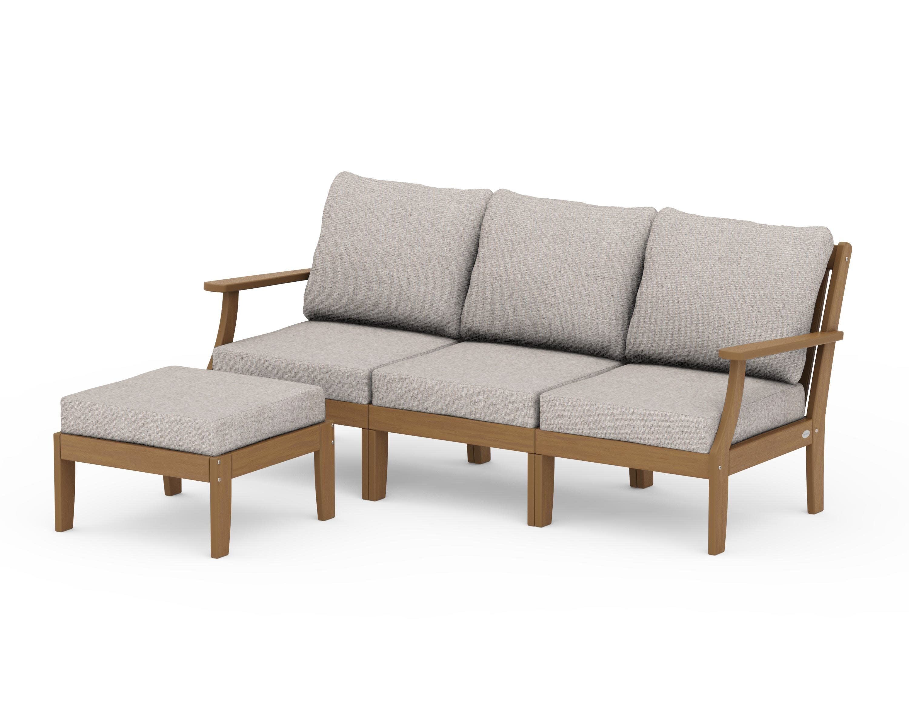 Braxton Modular 4-Piece Deep Seating Set with Ottoman in Natural / Weathered Tweed