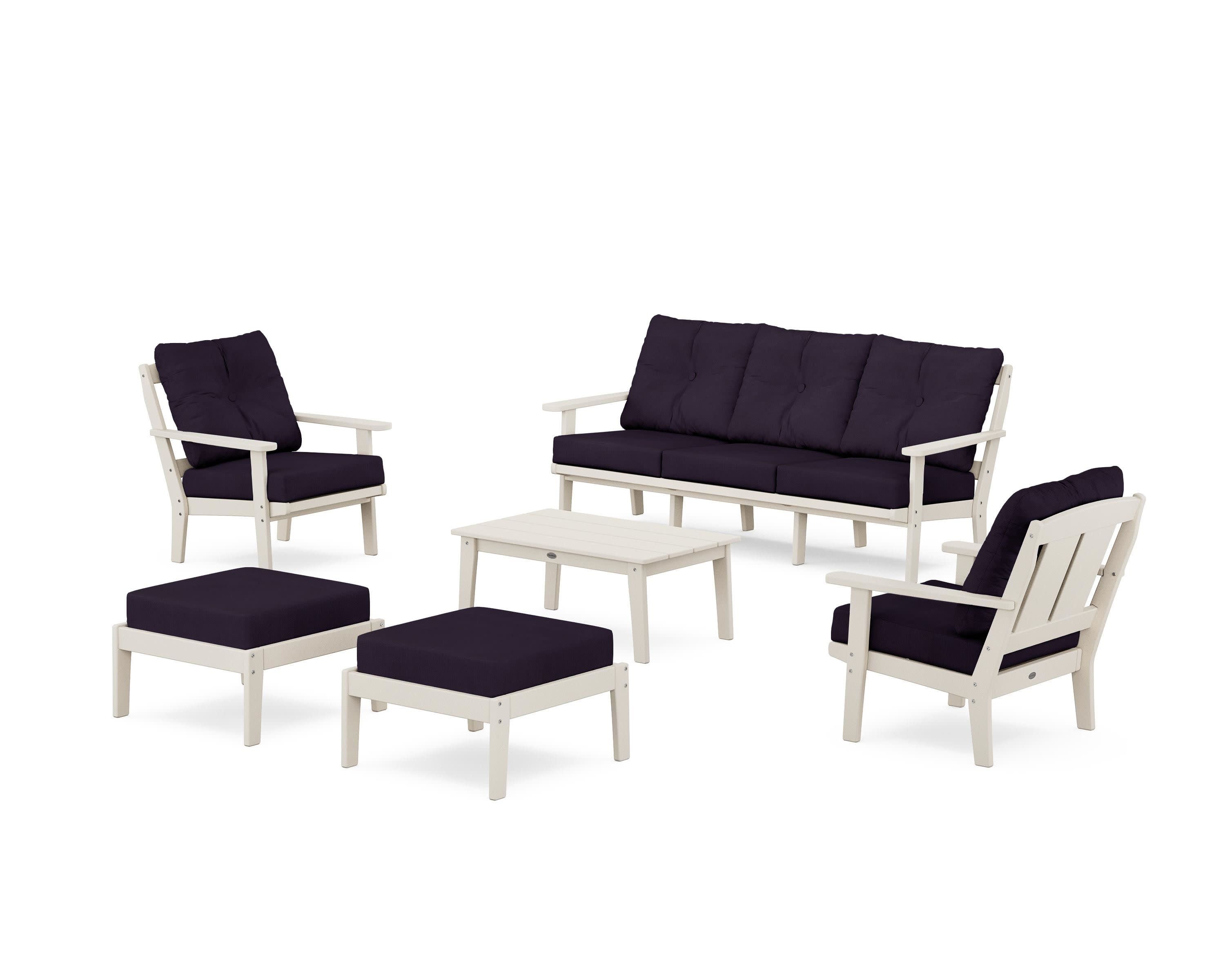 Mission 6-Piece Lounge Sofa Set in Sand / Navy Linen