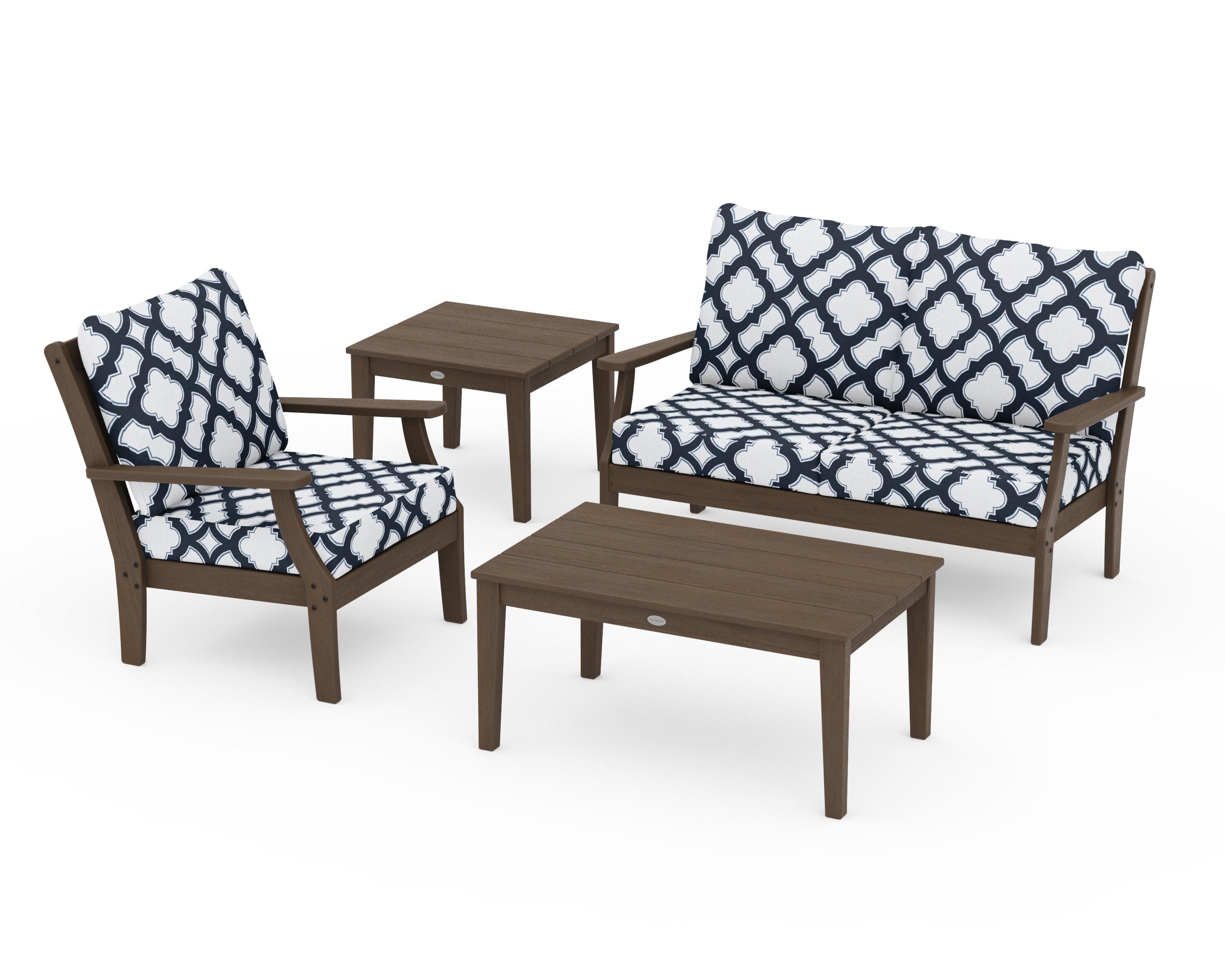 Braxton 4-Piece Deep Seating Set in Kona / Trellis Marine Indigo
