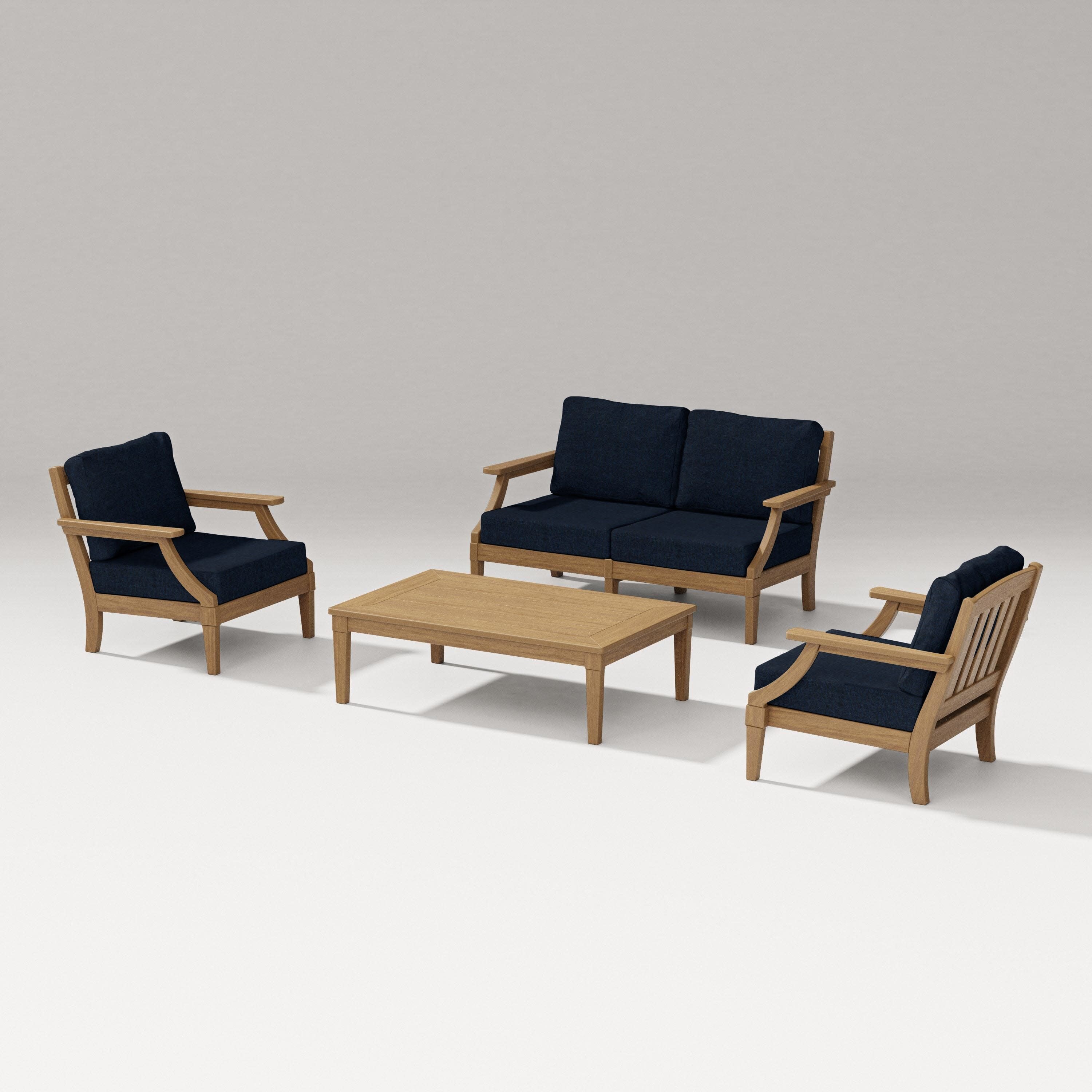 Estate Lounge 4-Piece Loveseat Set in Natural / Marine Indigo