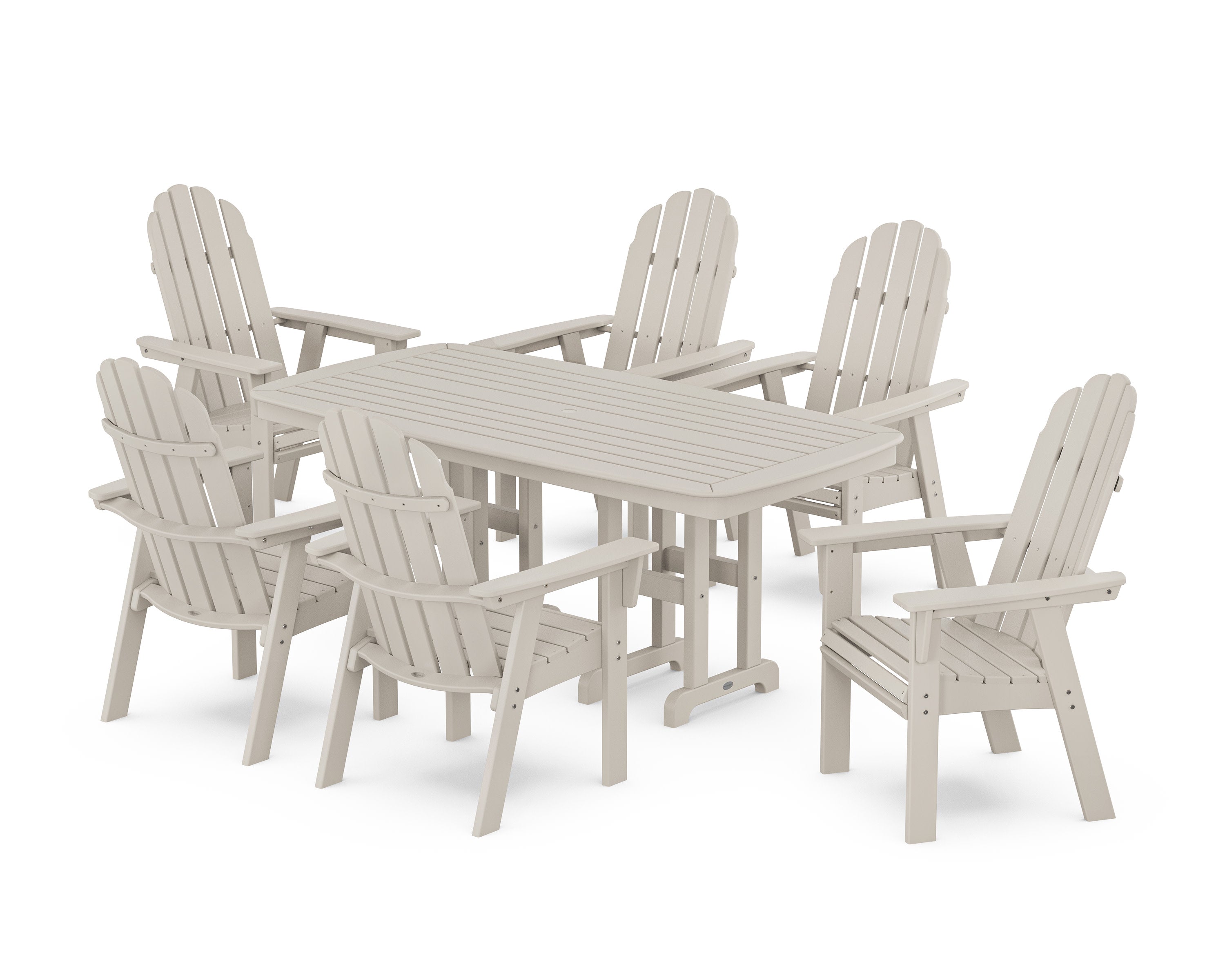 Vineyard Curveback Adirondack Chair 7-Piece Dining Set in Sand
