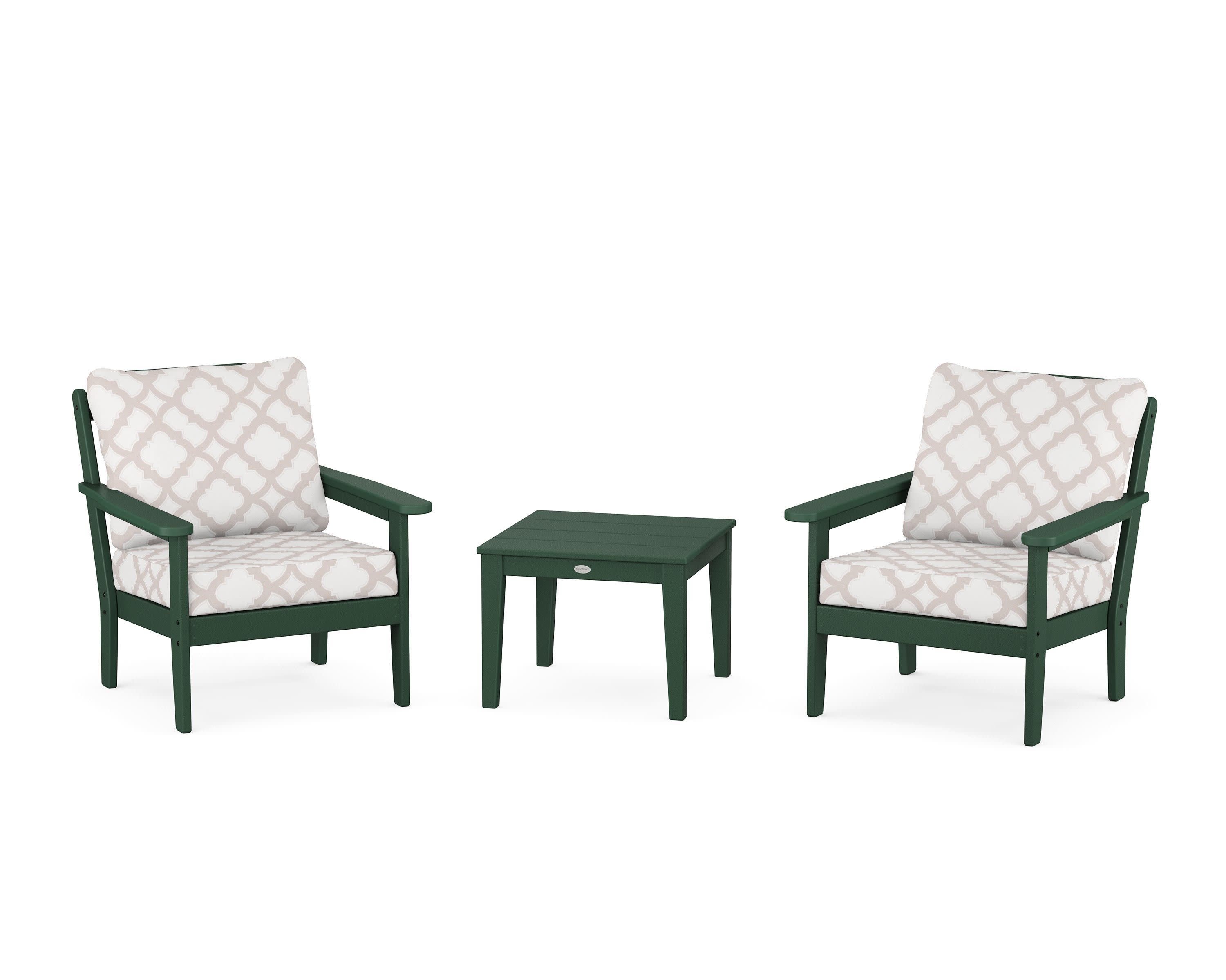 Cottage 3-Piece Deep Seating Set in Green / Trellis Dune Burlap