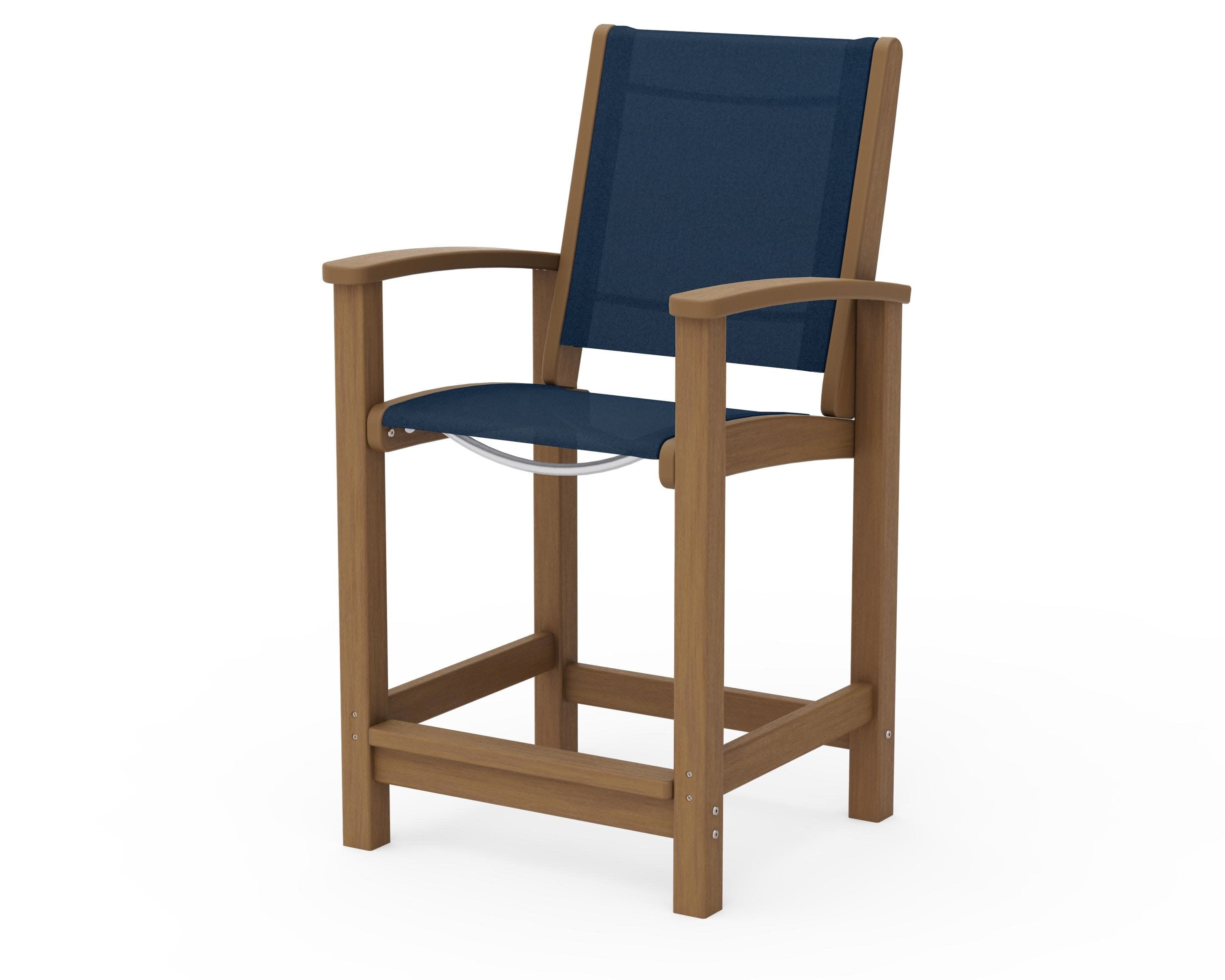 Coastal Counter Chair in Natural / Navy Blue Sling