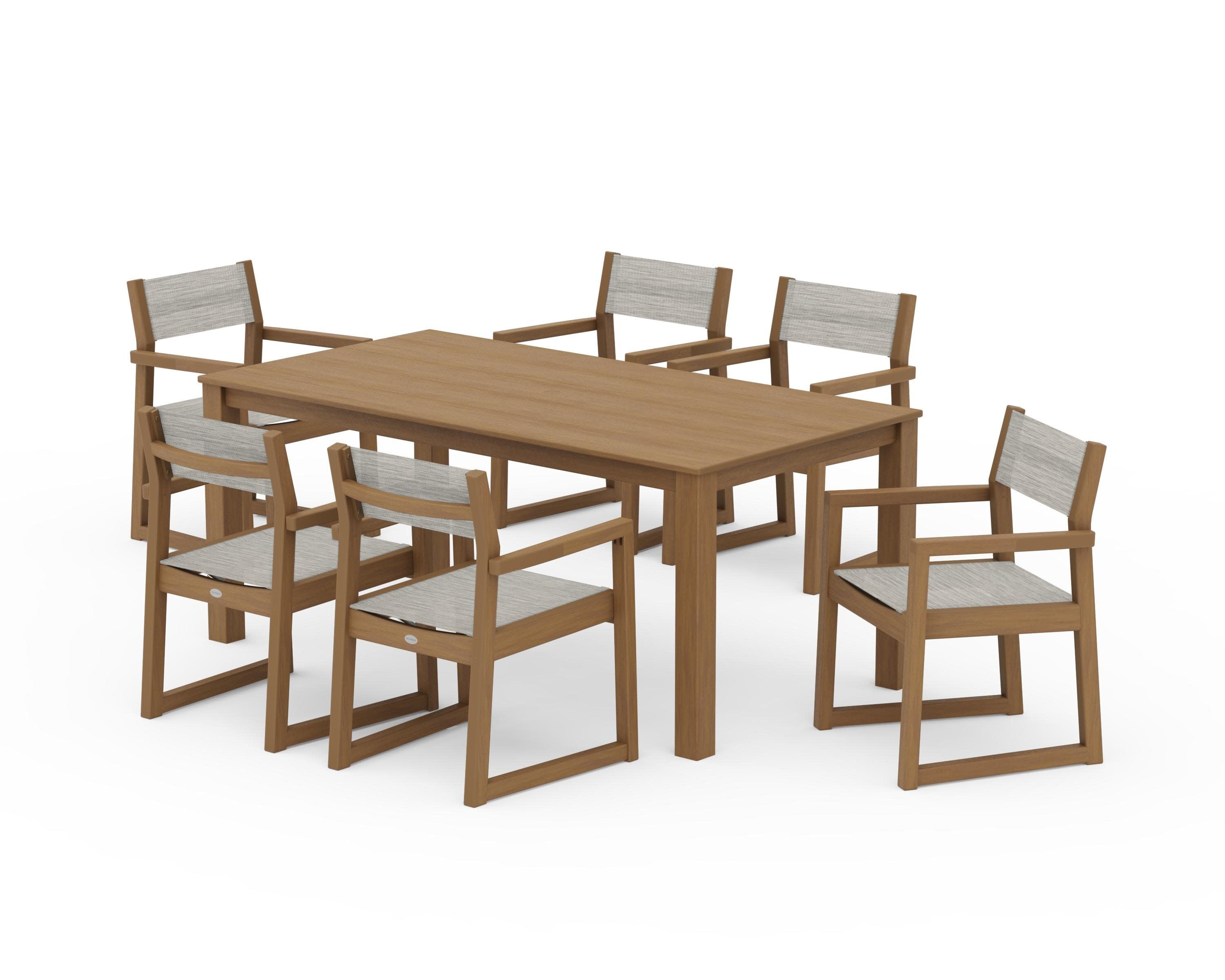 EDGE Sling Arm Chair 7-Piece Parsons Dining Set in Natural / Birch Sling