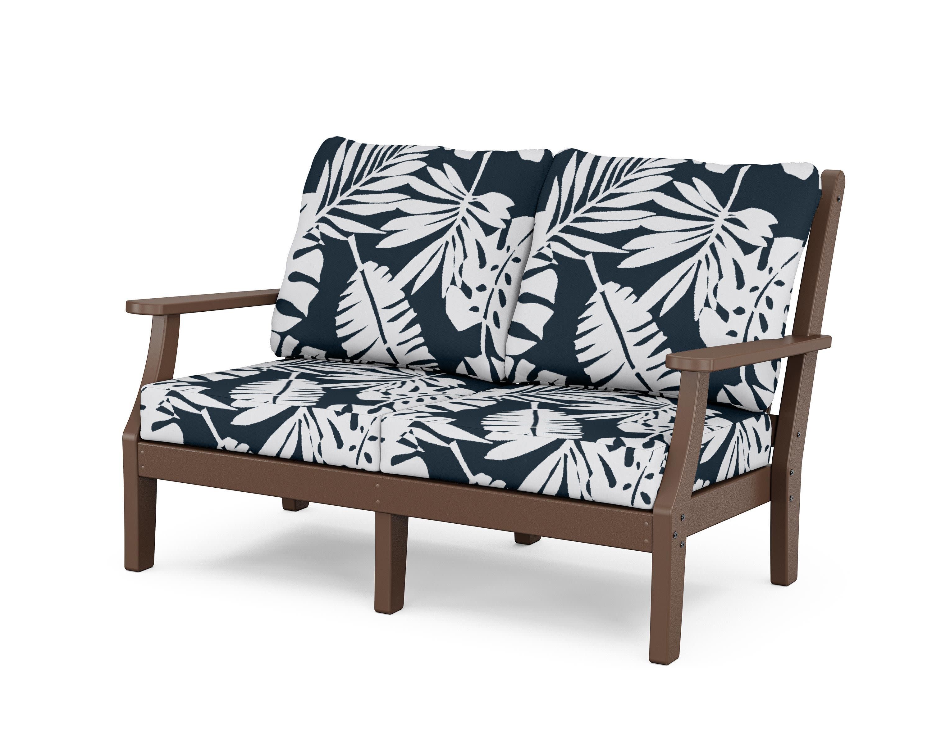 Wovendale Deep Seating Loveseat in Mahogany / Leaf Marine Indigo