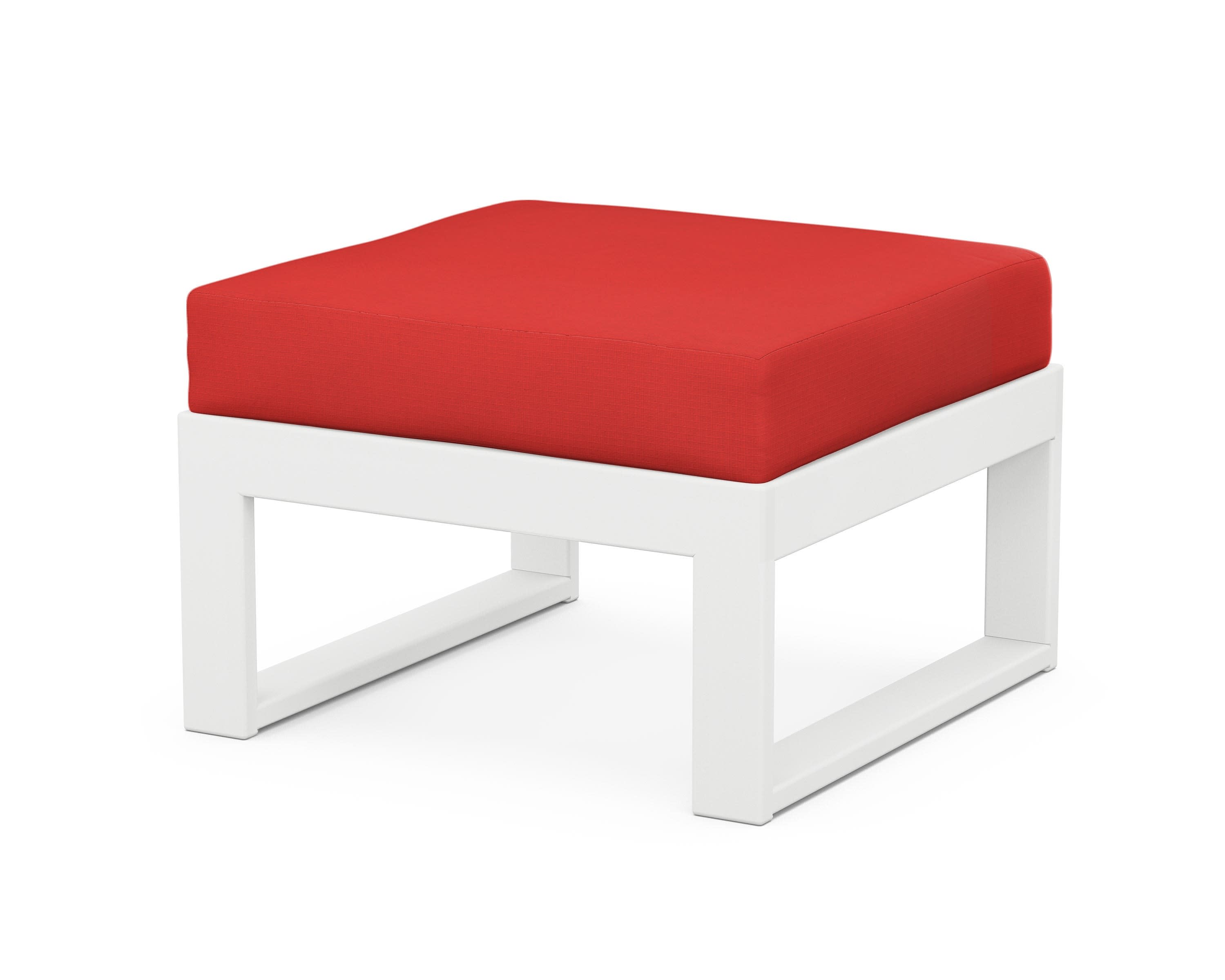 Modular Ottoman - Modern in White / Crimson Linen