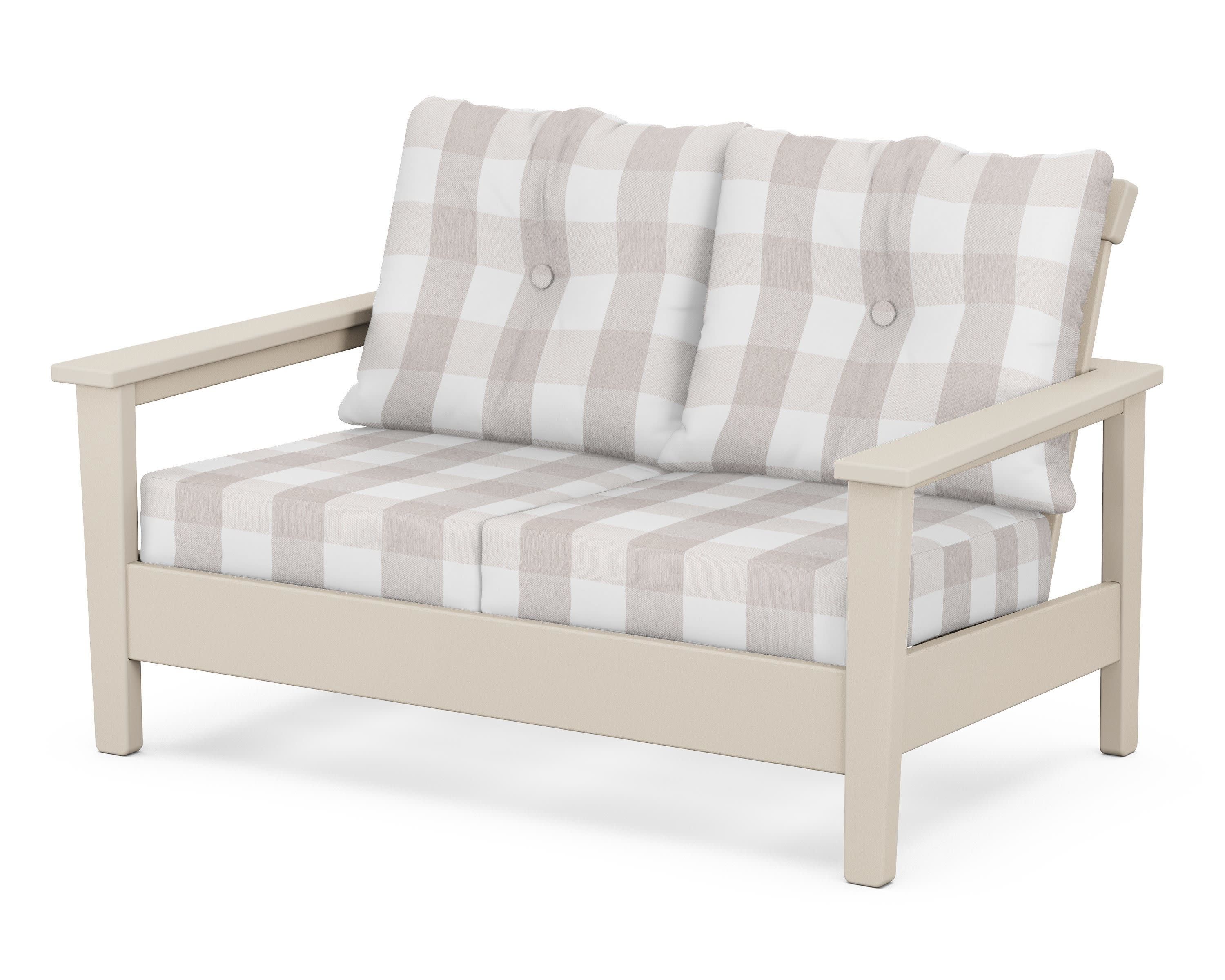 Prescott Deep Seating Loveseat in Sand / Buffalo Plaid Dune Burlap