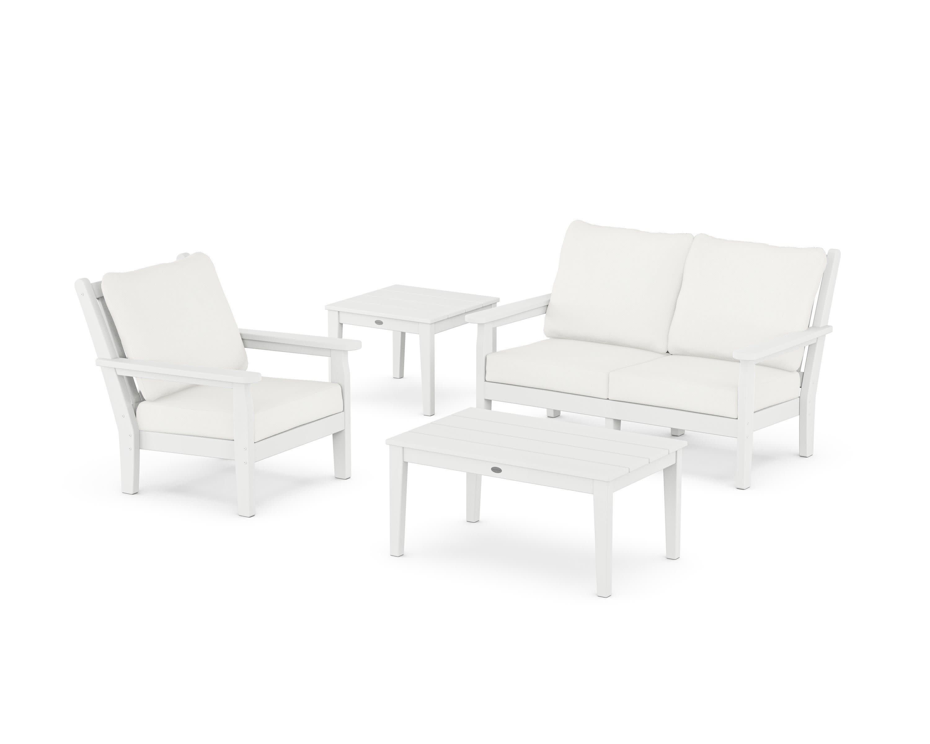 Chippendale 4-Piece Deep Seating Set in White / Natural Linen