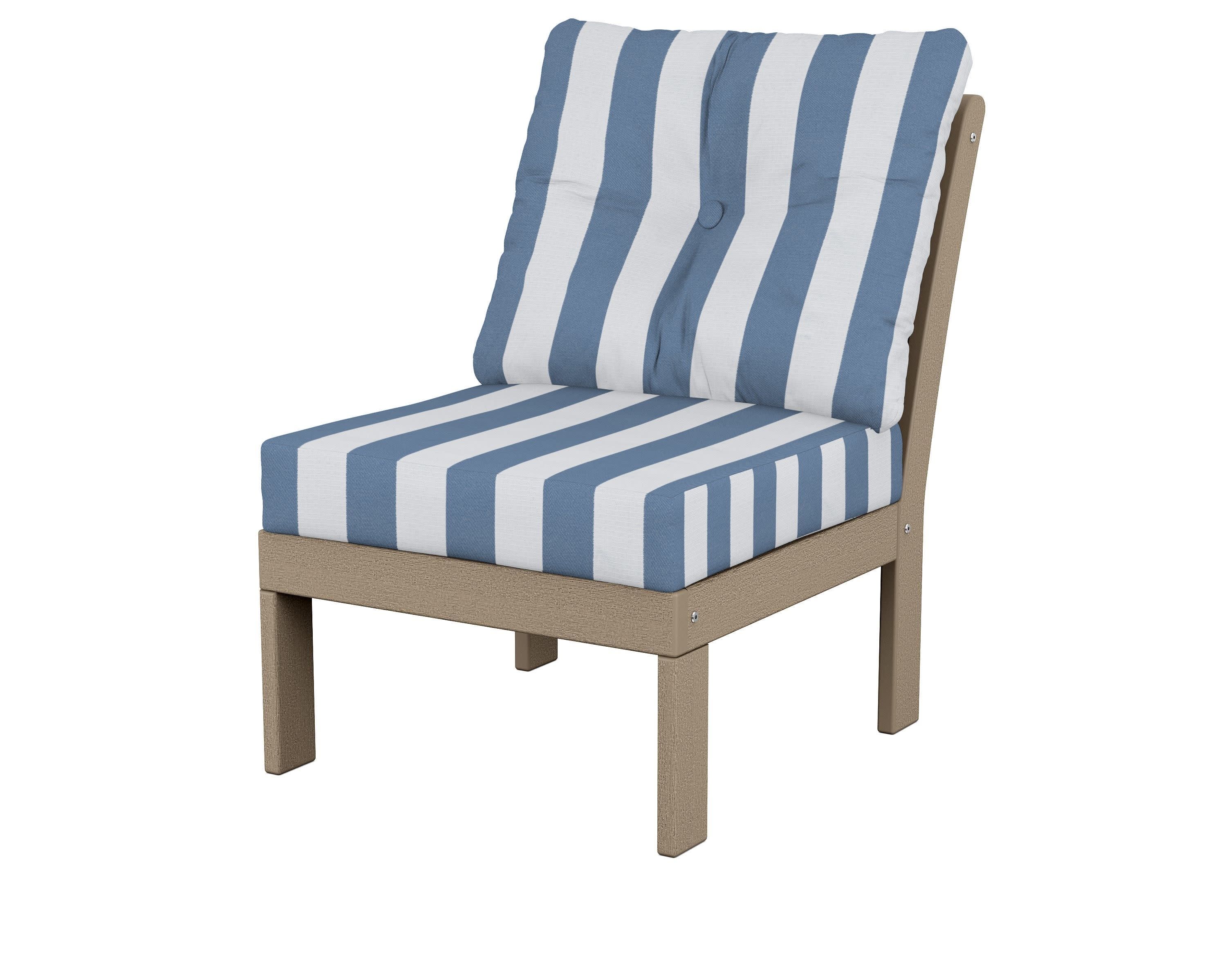 Vineyard Modular Armless Chair in Vintage Sahara / Cabana Stripe Sky Blue