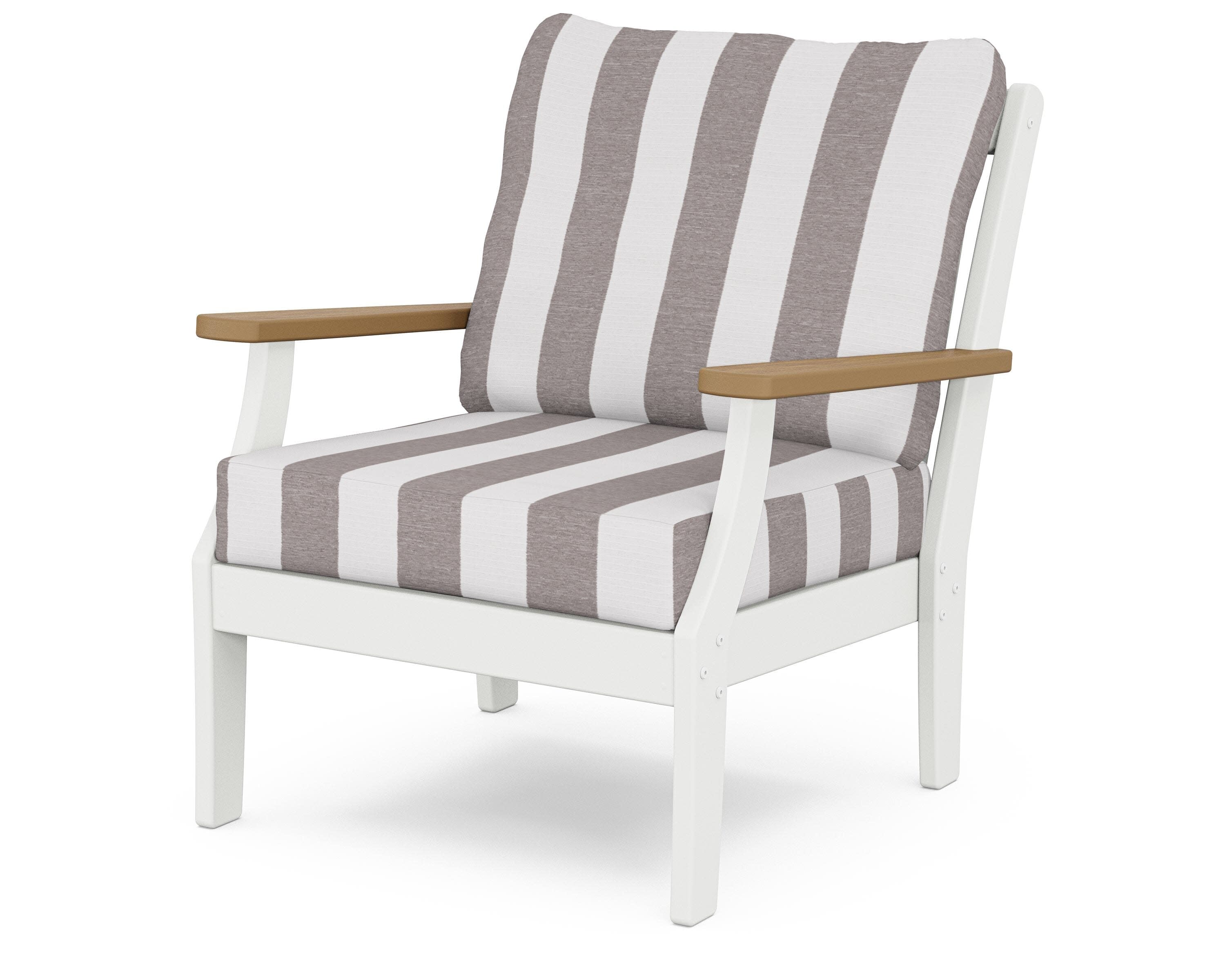 Braxton Deep Seating Chair in White / Natural / Cabana Stripe Grey Mist