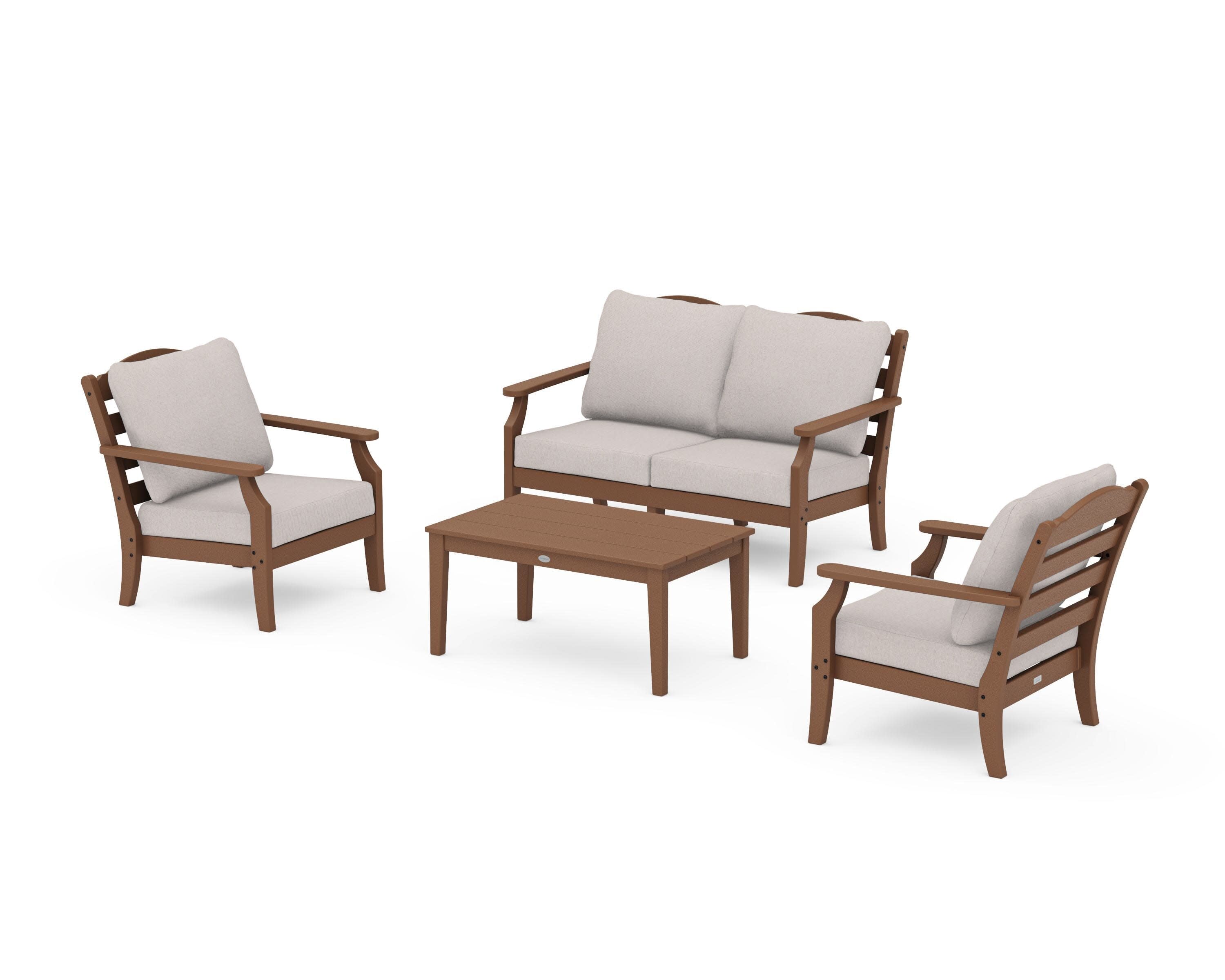 Savannah 4-Piece Deep Seating Set with Loveseat in Teak / Dune Burlap