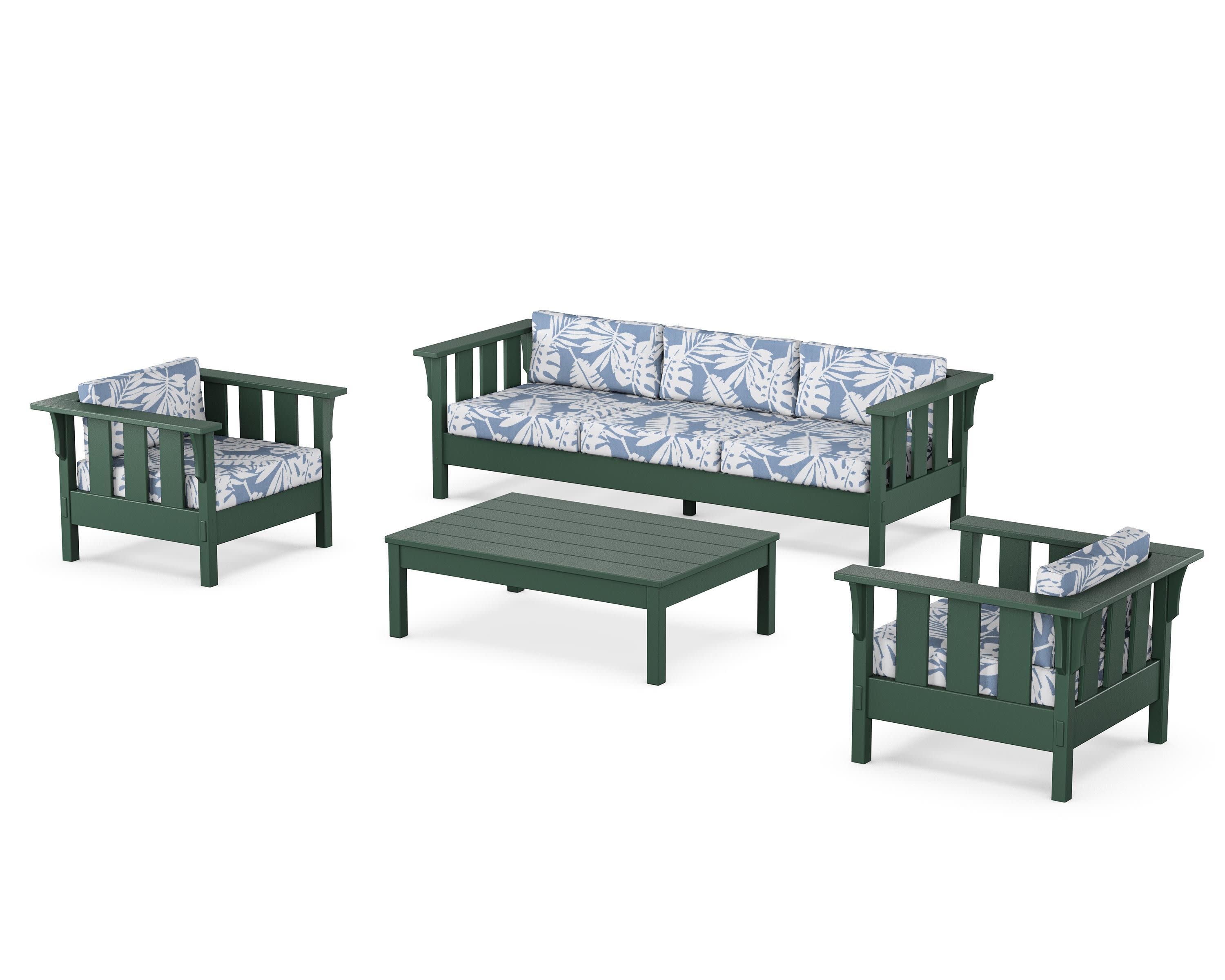 Acadia 4-Piece Deep Seating Set with Sofa in Green / Leaf Sky Blue