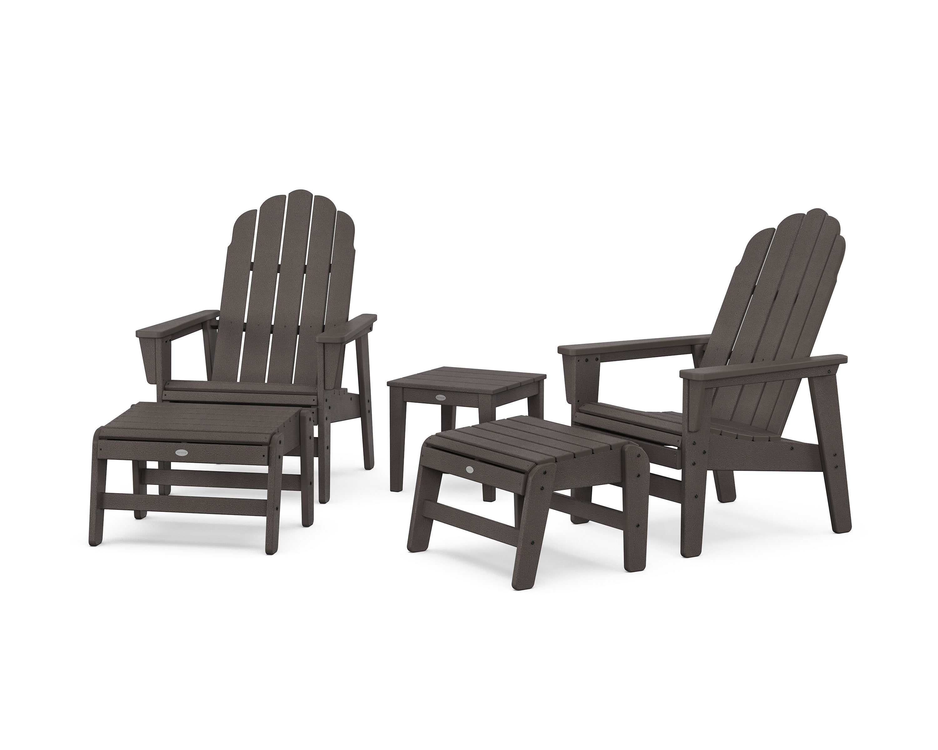 5-Piece Vineyard Grand Upright Adirondack Set with Ottomans and Side Table in Vintage Coffee
