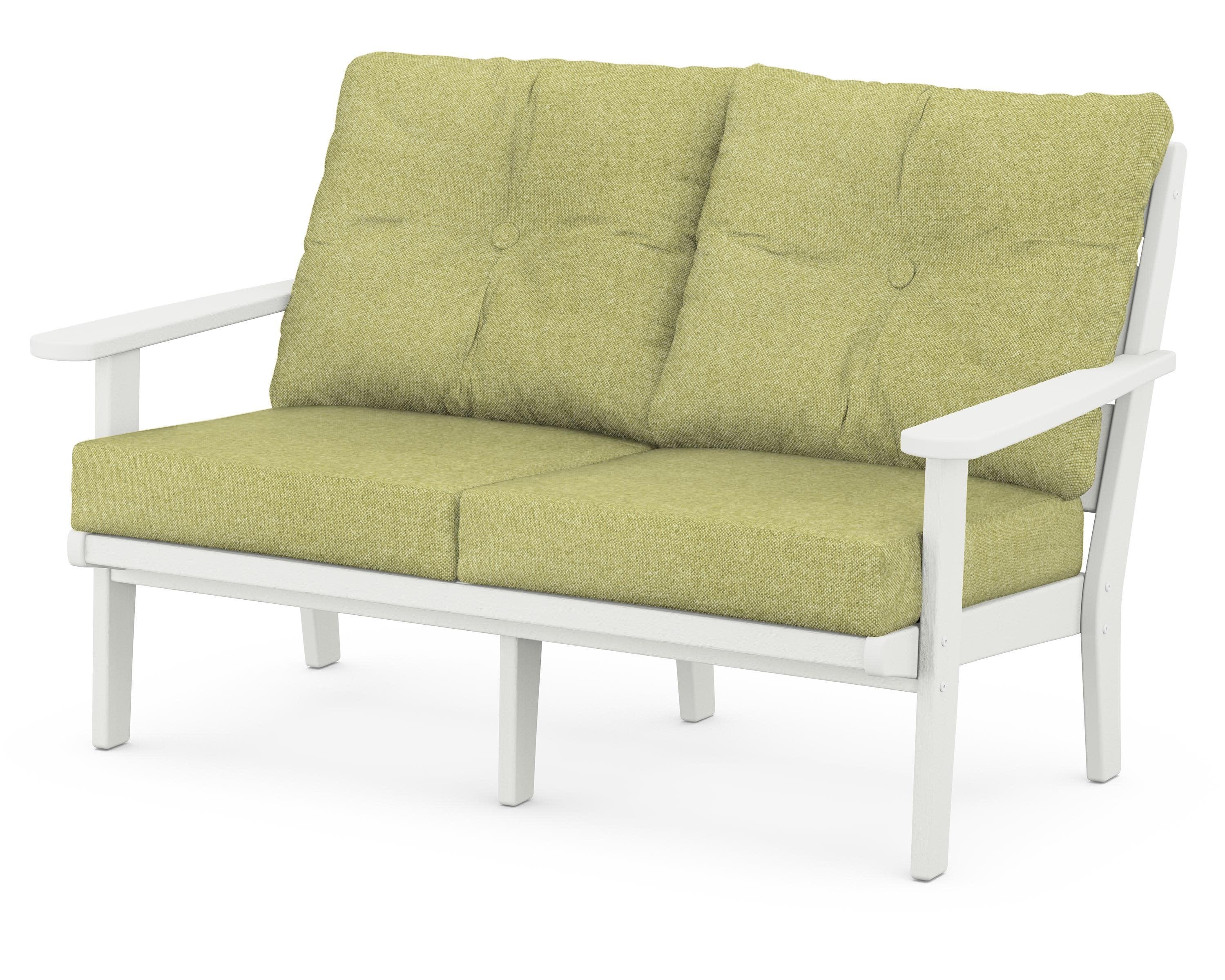 Lakeside Deep Seating Loveseat in Vintage White / Chartreuse Boucle