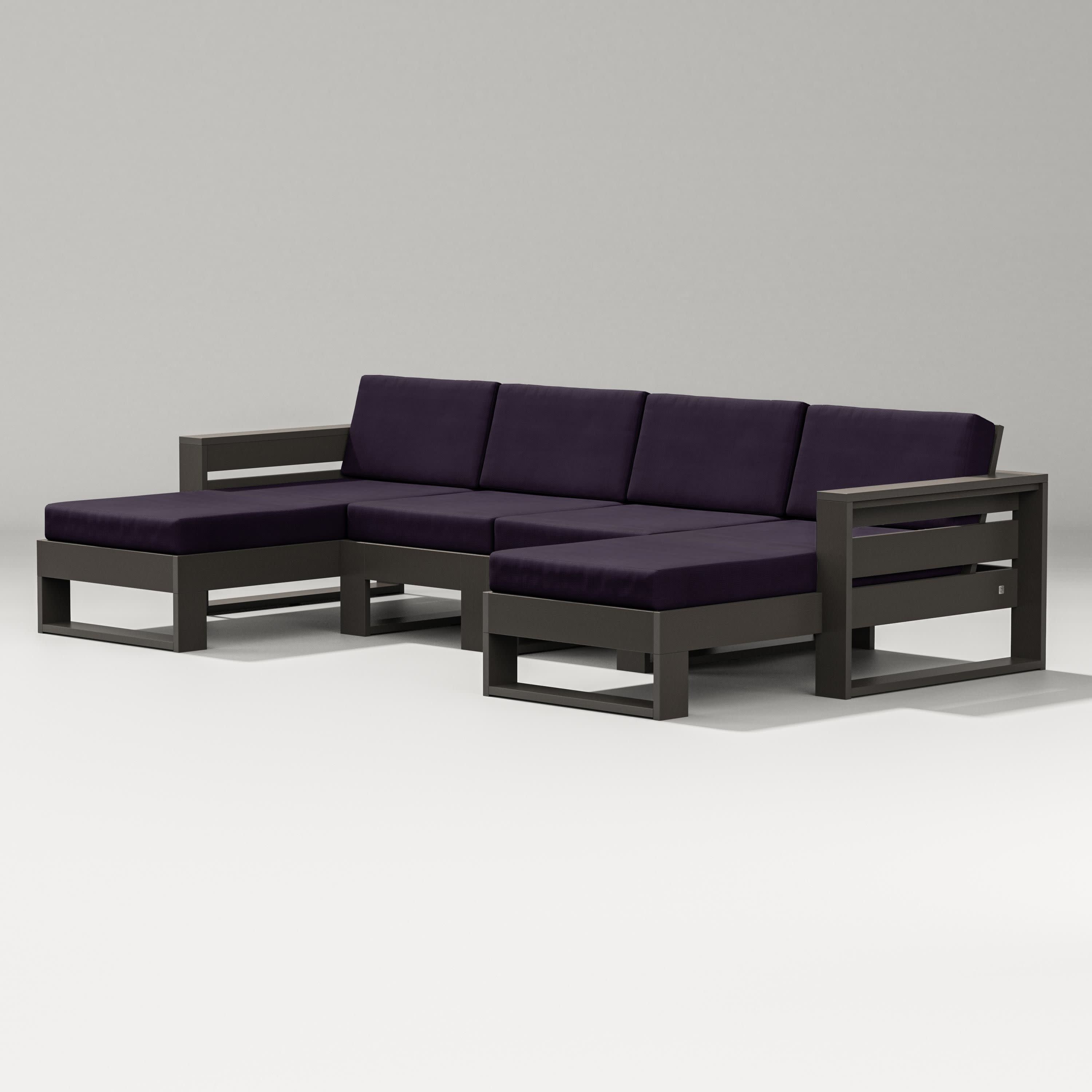Latitude Double Chaise Sectional in Vintage Coffee / Navy Linen