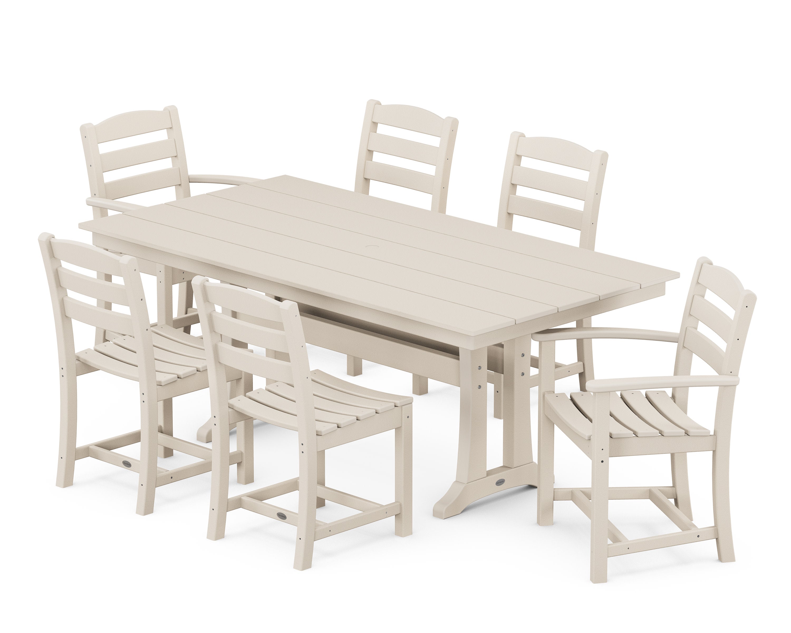 La Casa Caf 7-Piece Farmhouse Dining Set with Trestle Legs in Sand