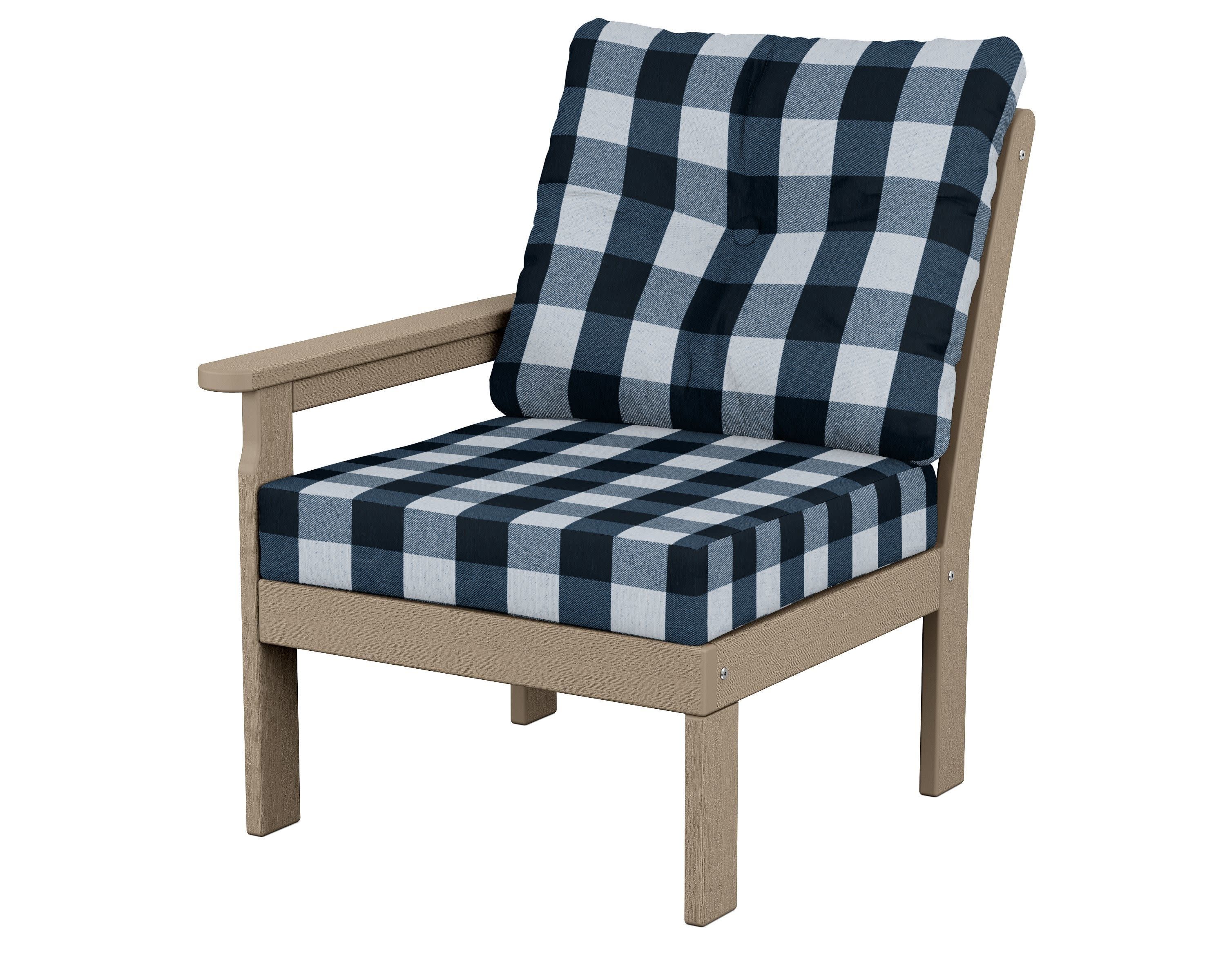 Vineyard Modular Left Arm Chair in Vintage Sahara / Buffalo Plaid Marine Indigo