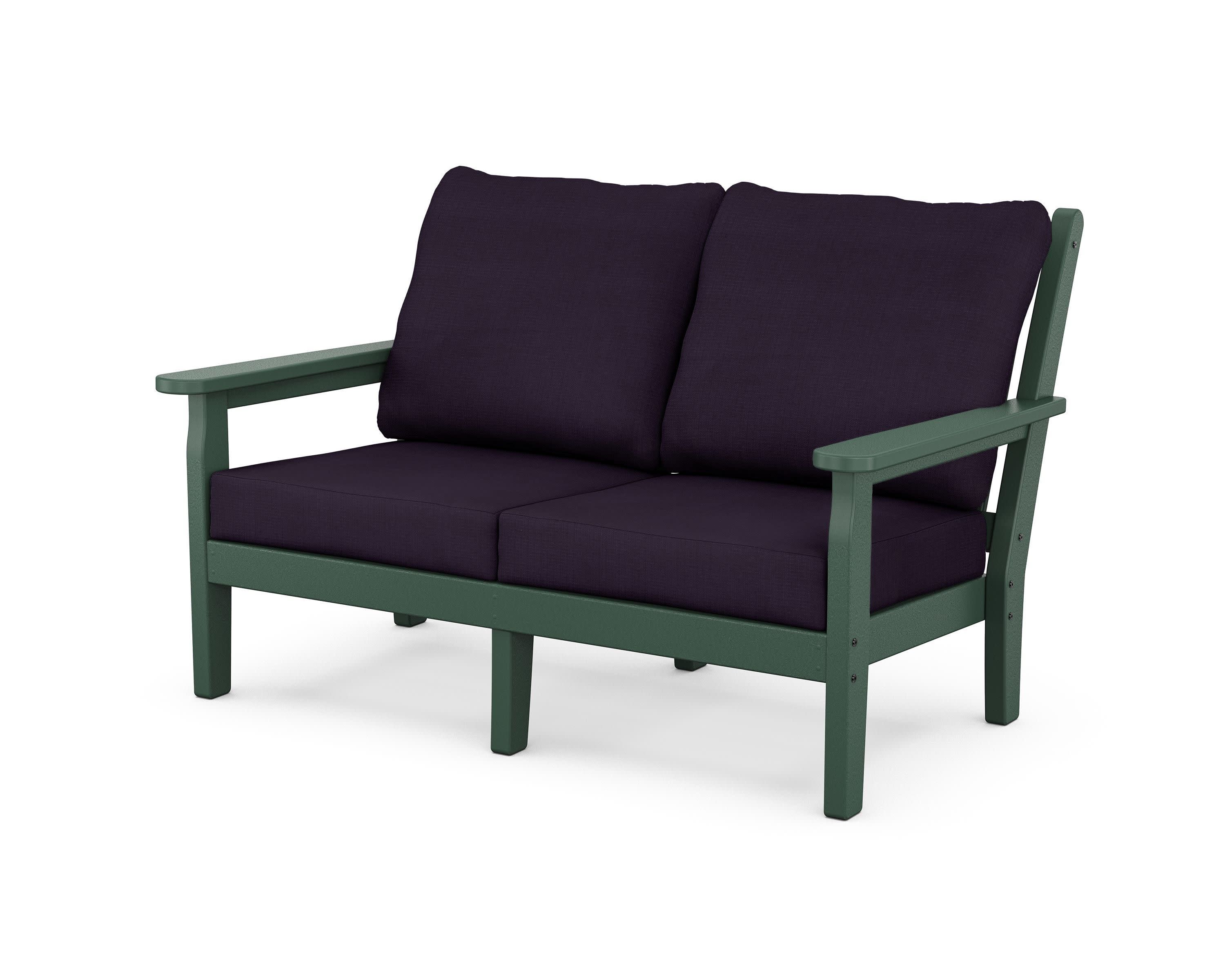 Chippendale Deep Seating Loveseat in Green / Navy Linen
