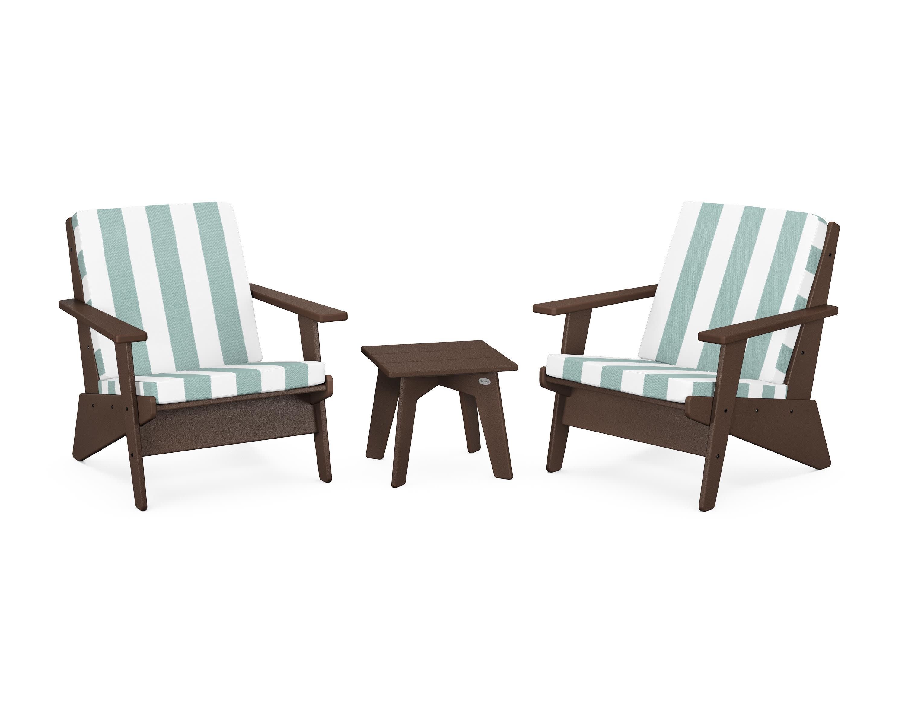 Riviera Modern Lounge 3-Piece Set in Mahogany / Cabana Stripe Glacier Spa