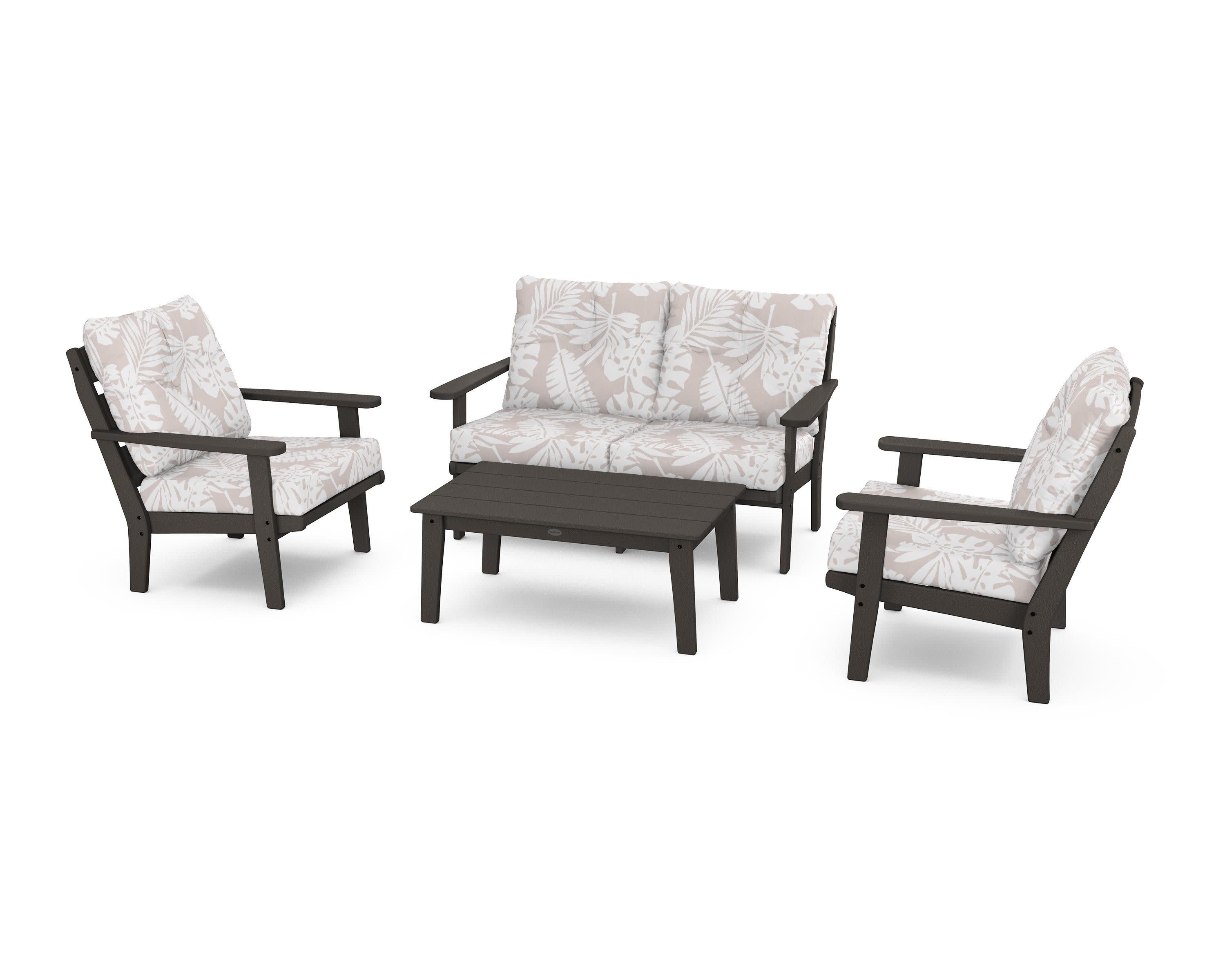 Lakeside 4-Piece Deep Seating Set in Vintage Coffee / Leaf Dune Burlap