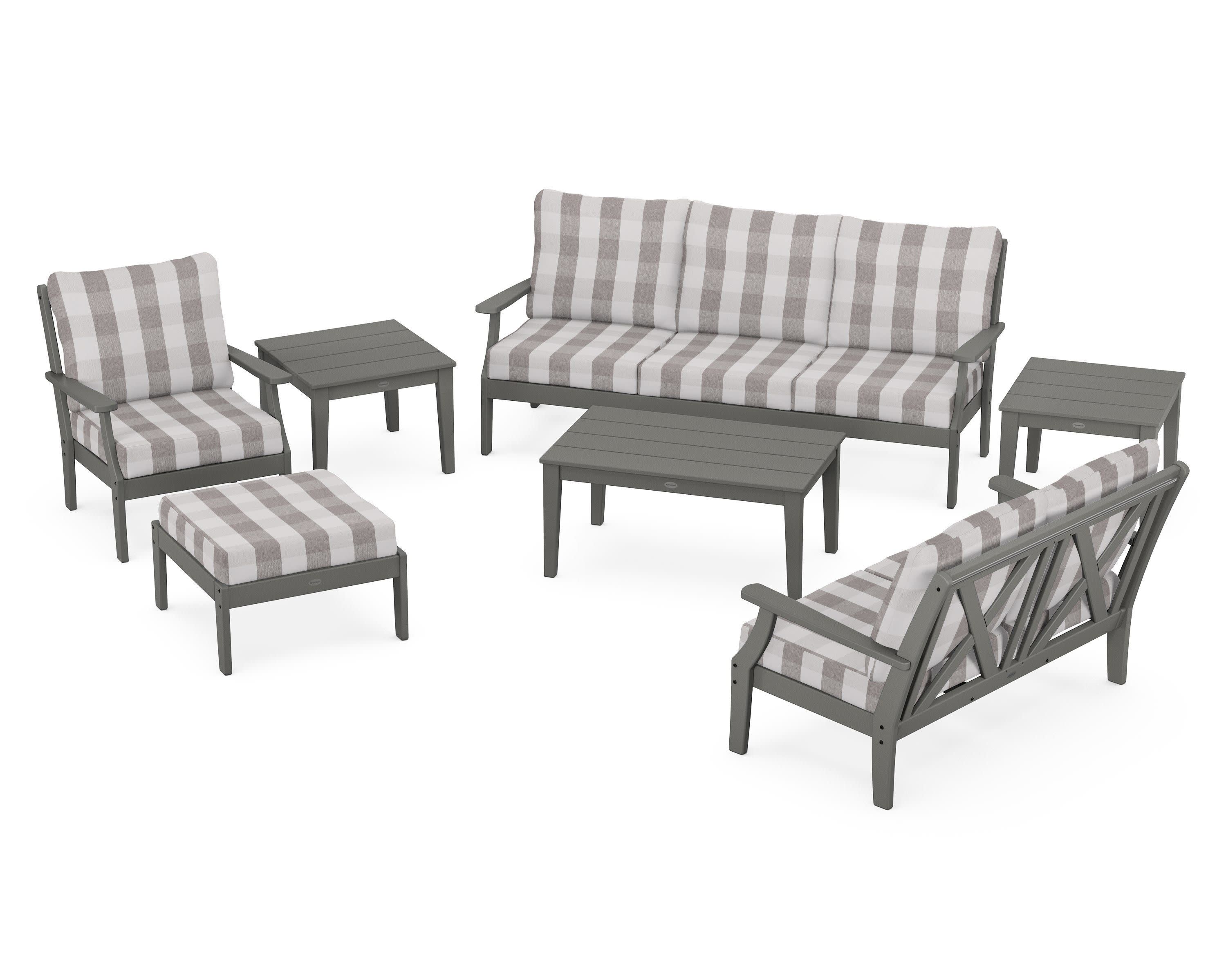 Braxton 7-Piece Deep Seating Set in Slate Grey / Buffalo Plaid Grey Mist