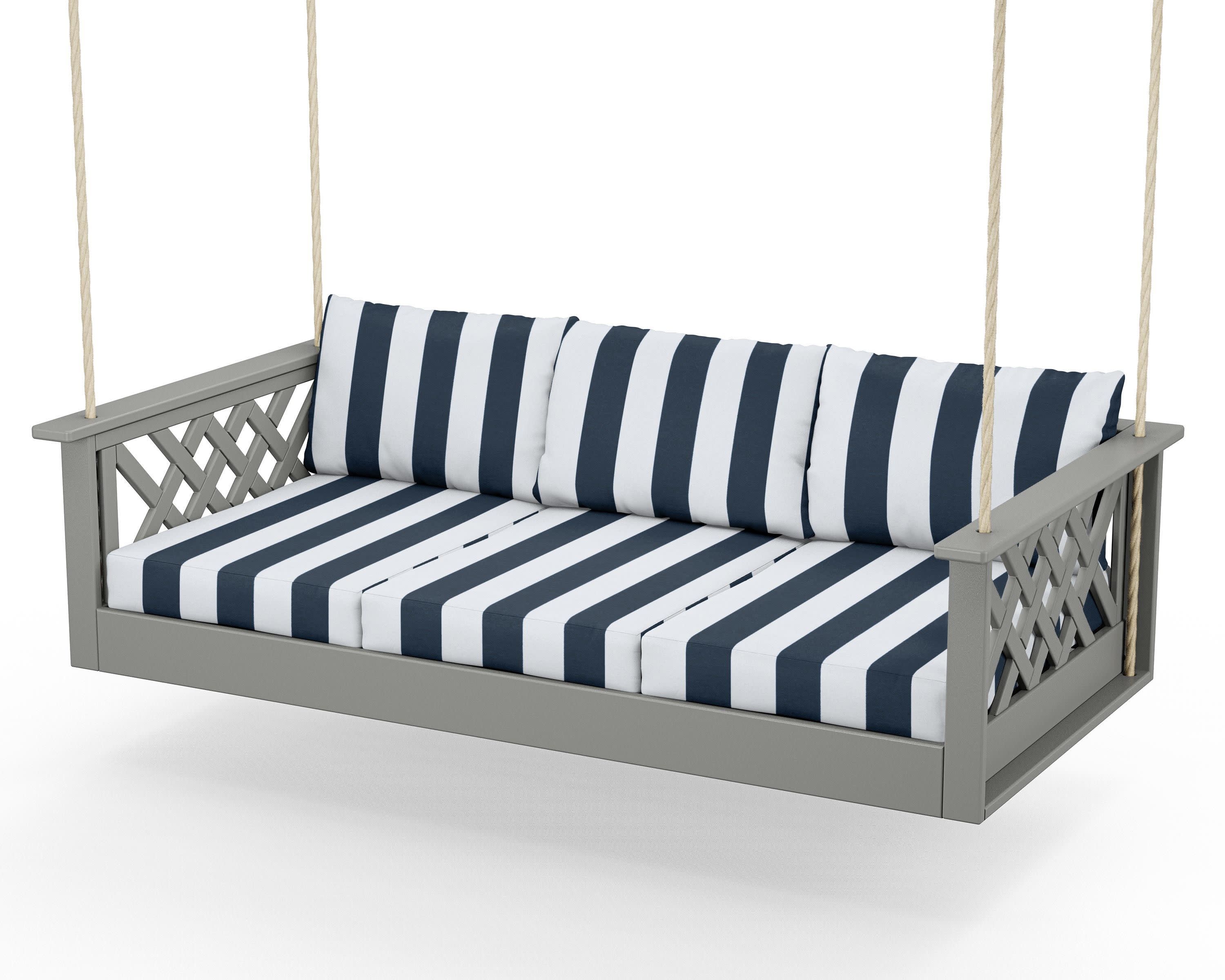 Wovendale Daybed Swing in Slate Grey / Cabana Stripe Marine Indigo