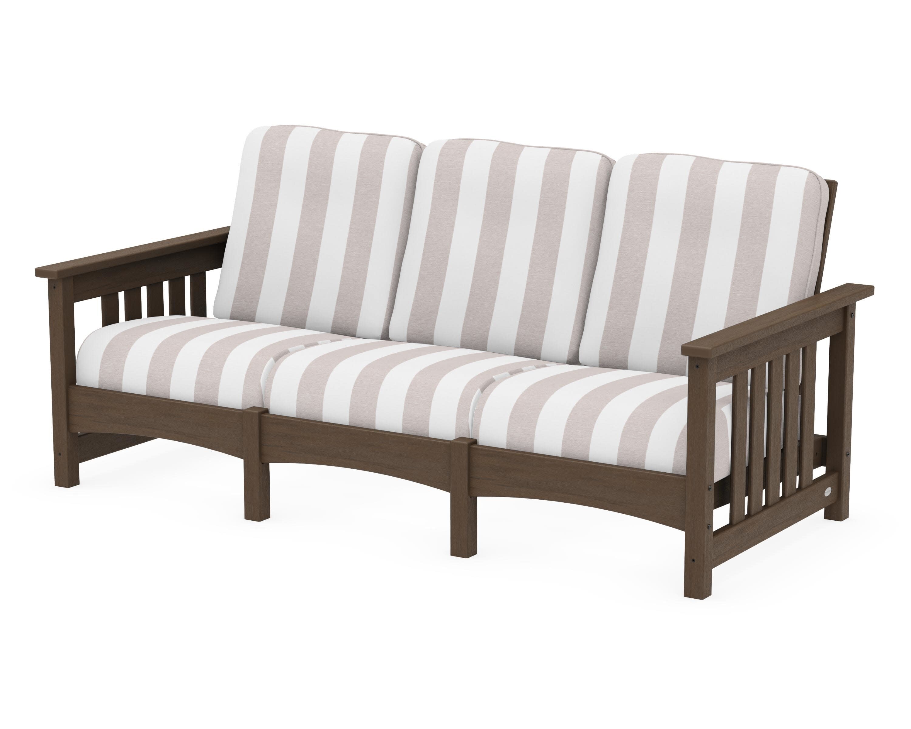 Club Mission Sofa in Kona / Cabana Stripe Dune Burlap