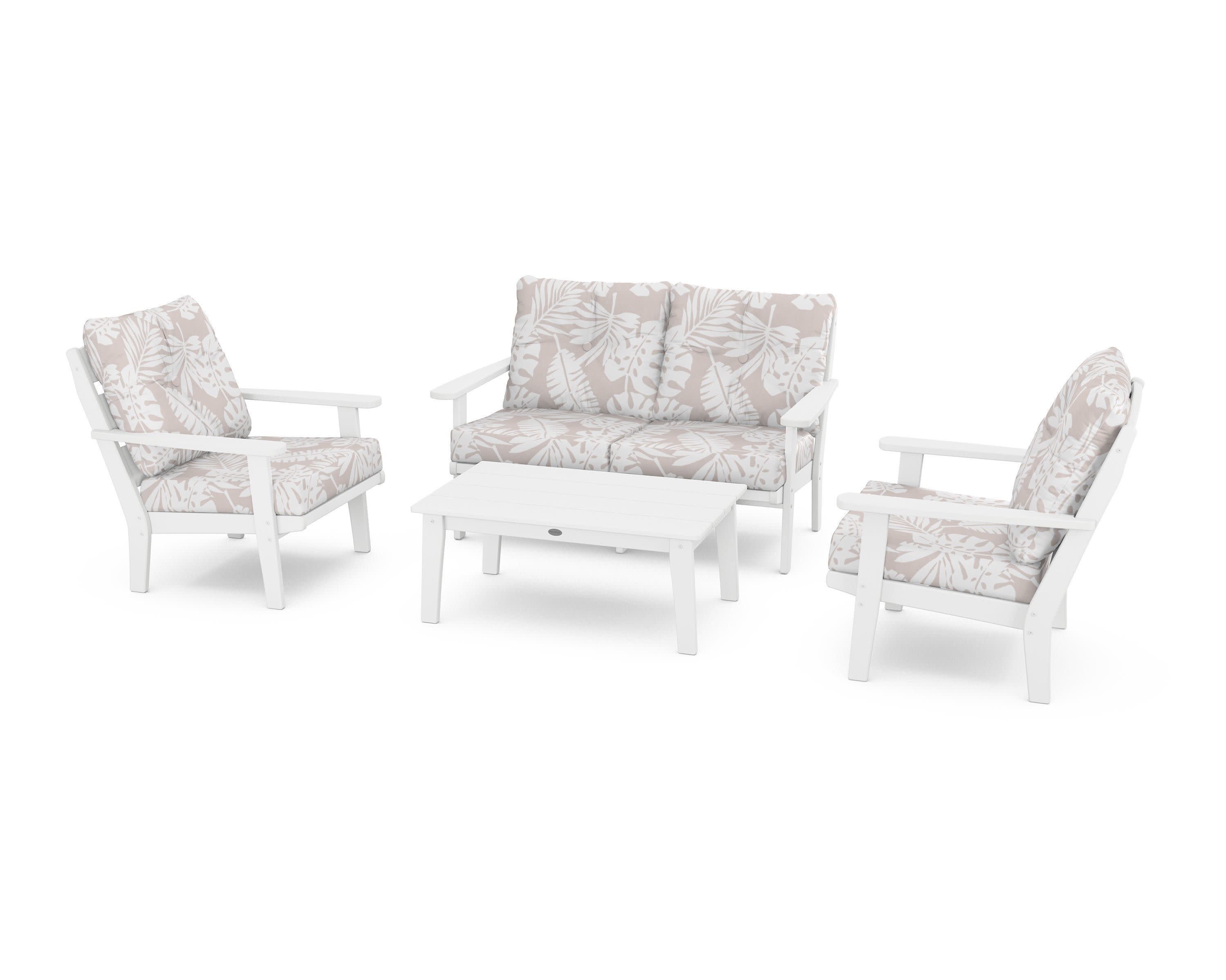 Lakeside 4-Piece Deep Seating Set in White / Leaf Dune Burlap