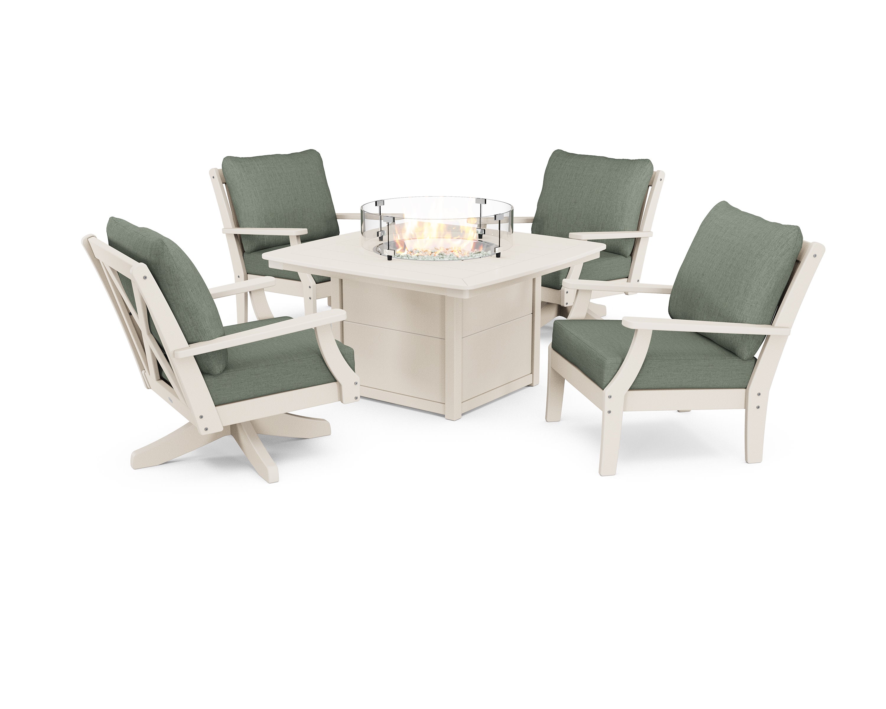 Braxton 5-Piece Deep Seating Set with Fire Table in Sand / Cast Sage
