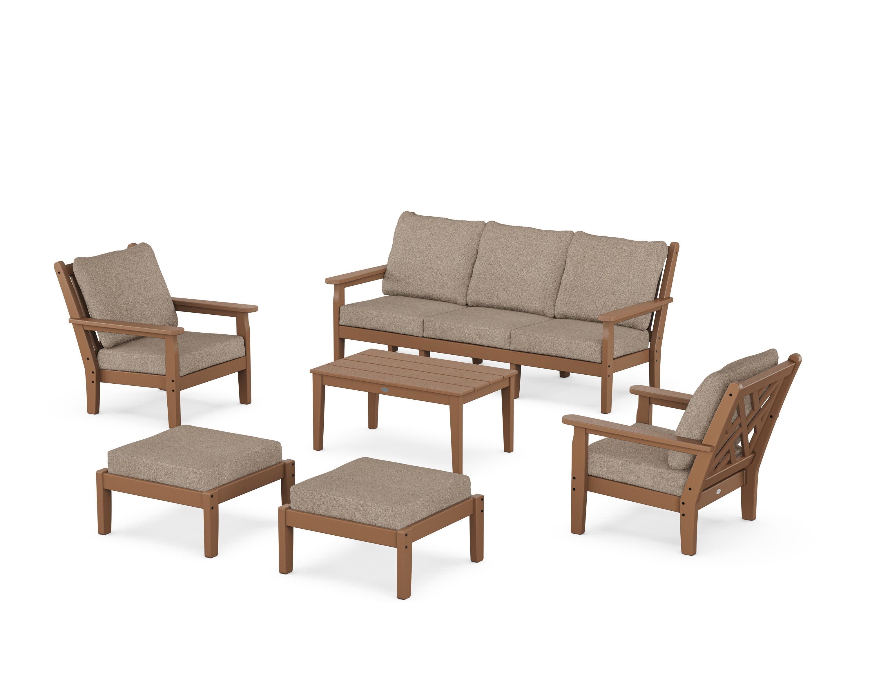 Chippendale 6-Piece Lounge Sofa Set in Teak / Spiced Burlap