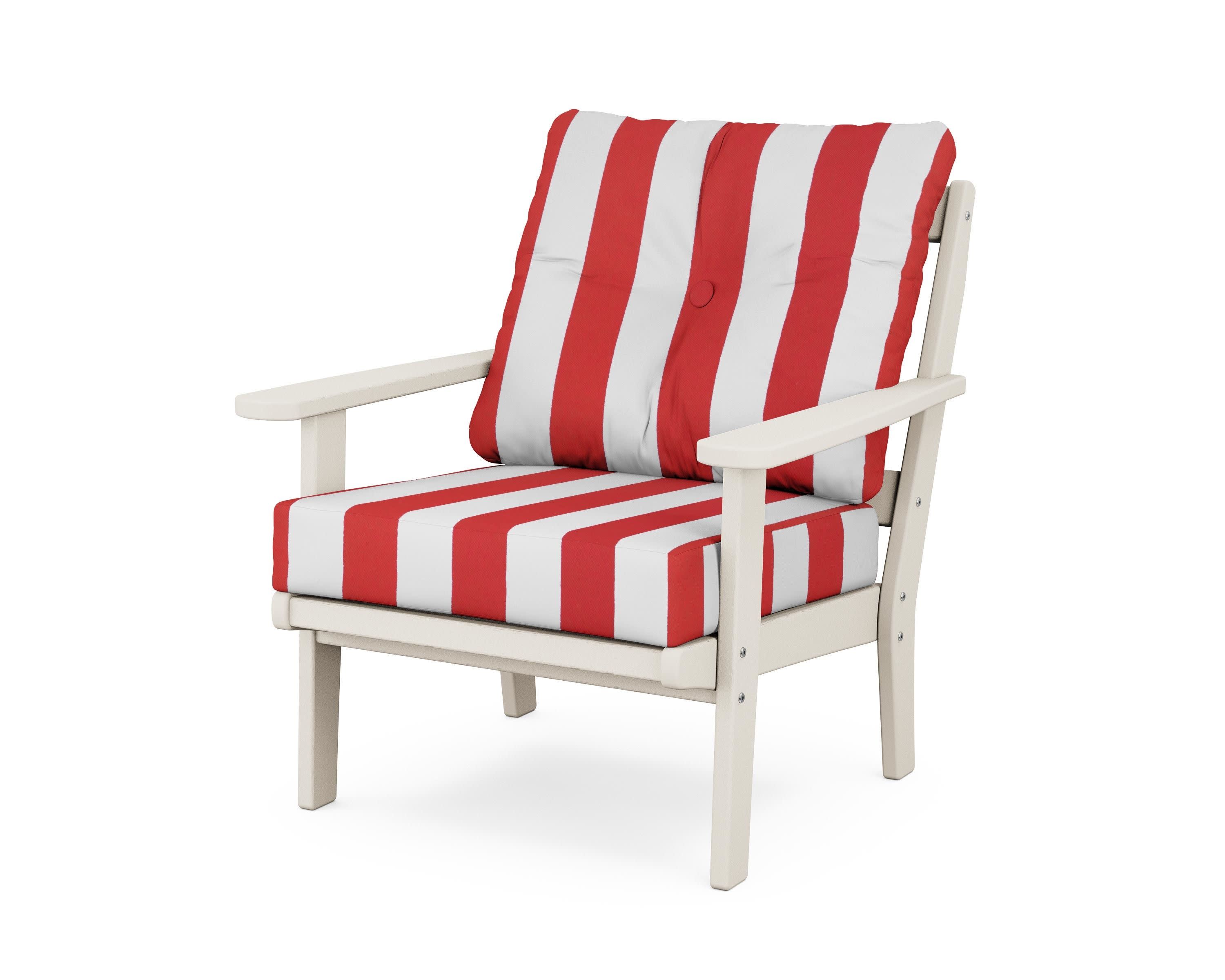 Mission Deep Seating Chair in Sand / Cabana Stripe Crimson
