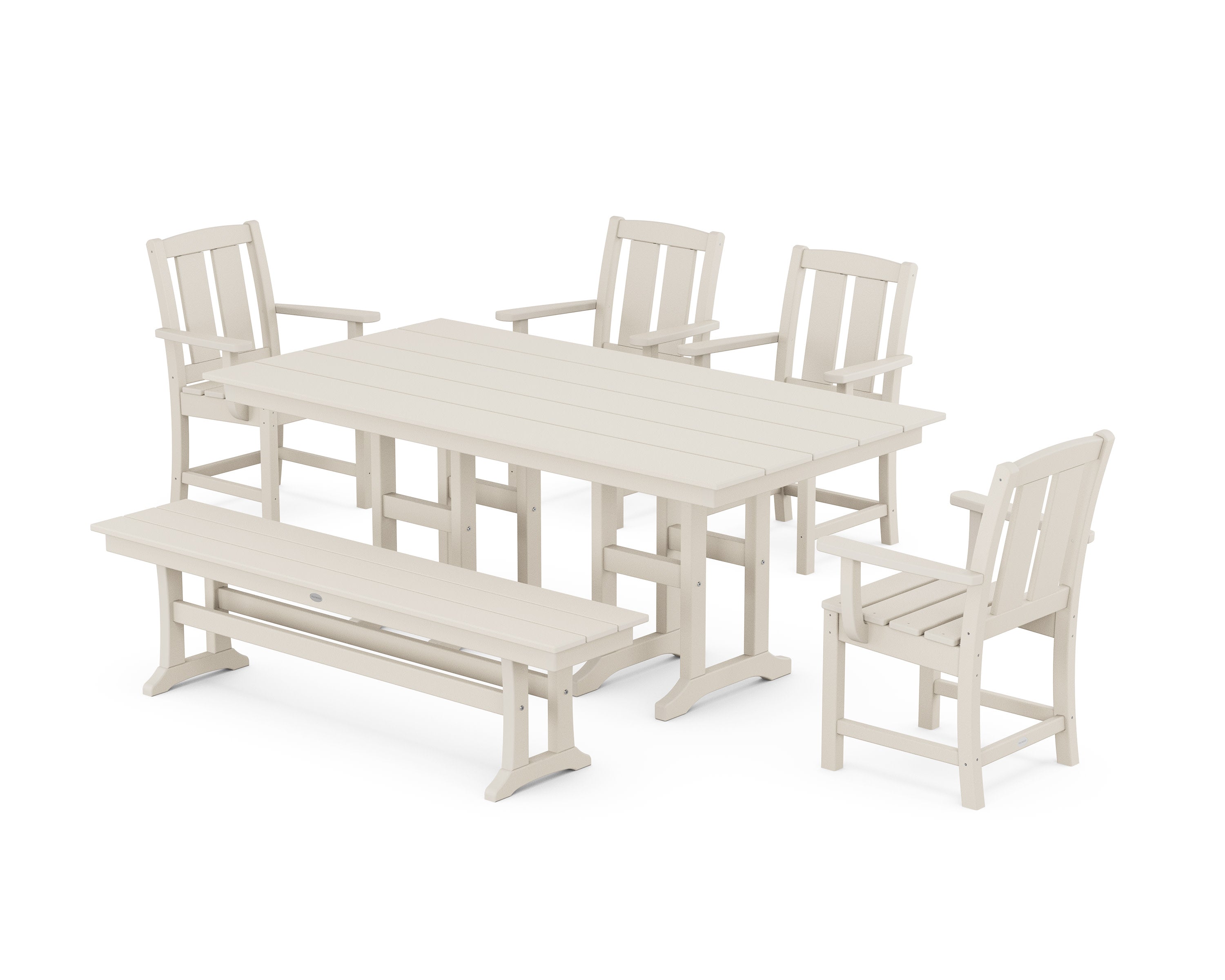 Mission 6-Piece Farmhouse Dining Set with Bench in Sand