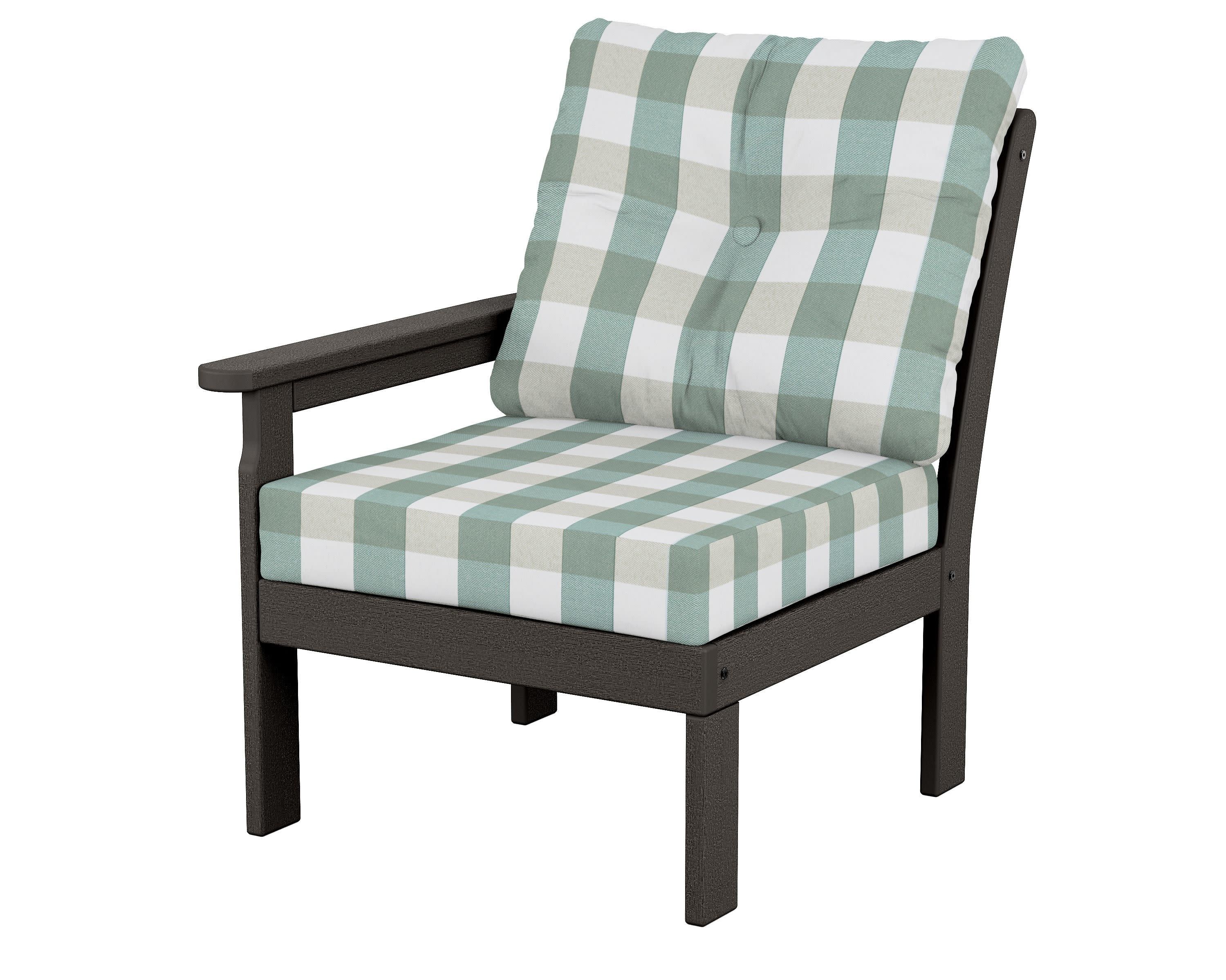 Vineyard Modular Left Arm Chair in Vintage Coffee / Buffalo Plaid Glacier Spa