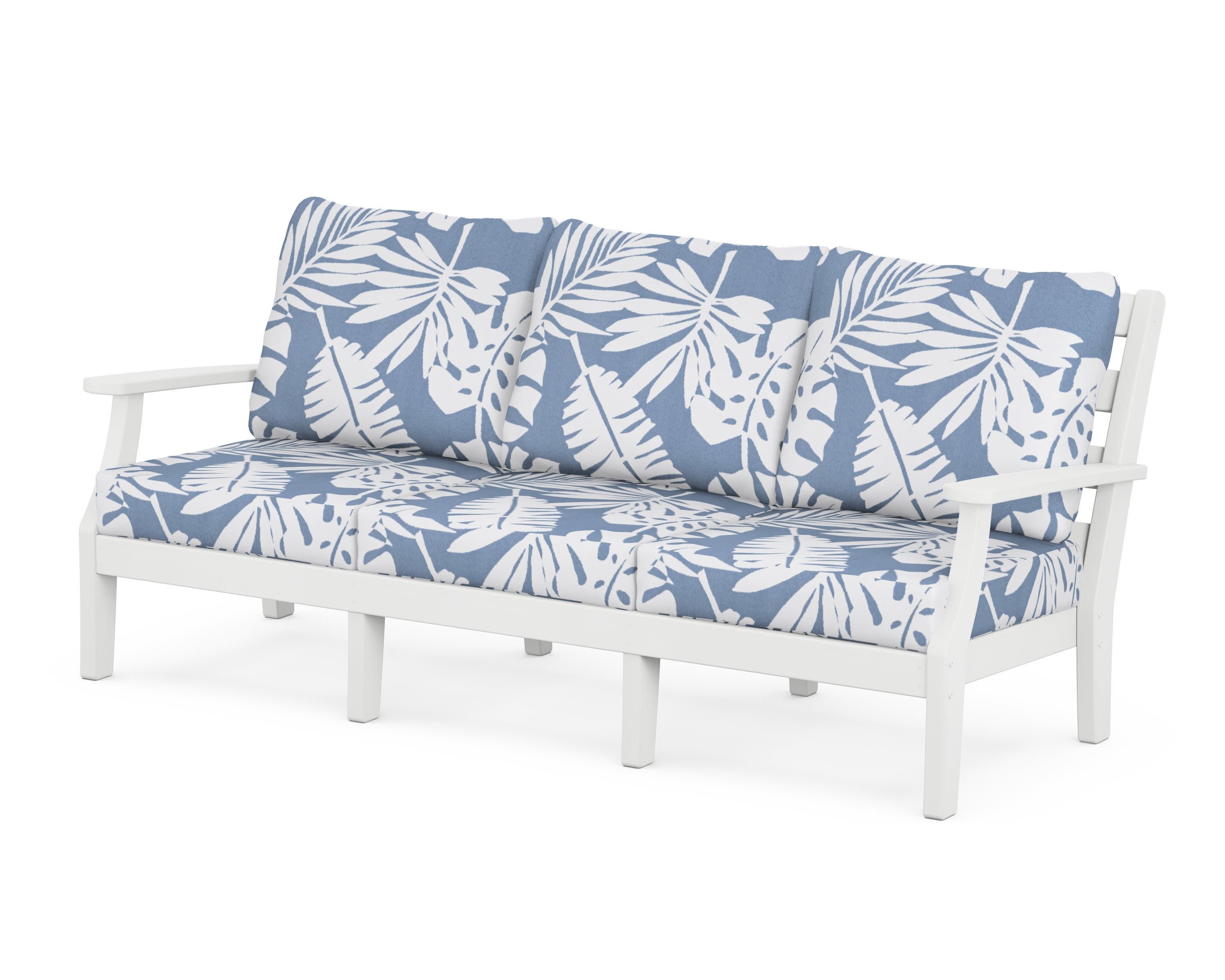 Chesapeake Deep Seating Sofa in White / Leaf Sky Blue