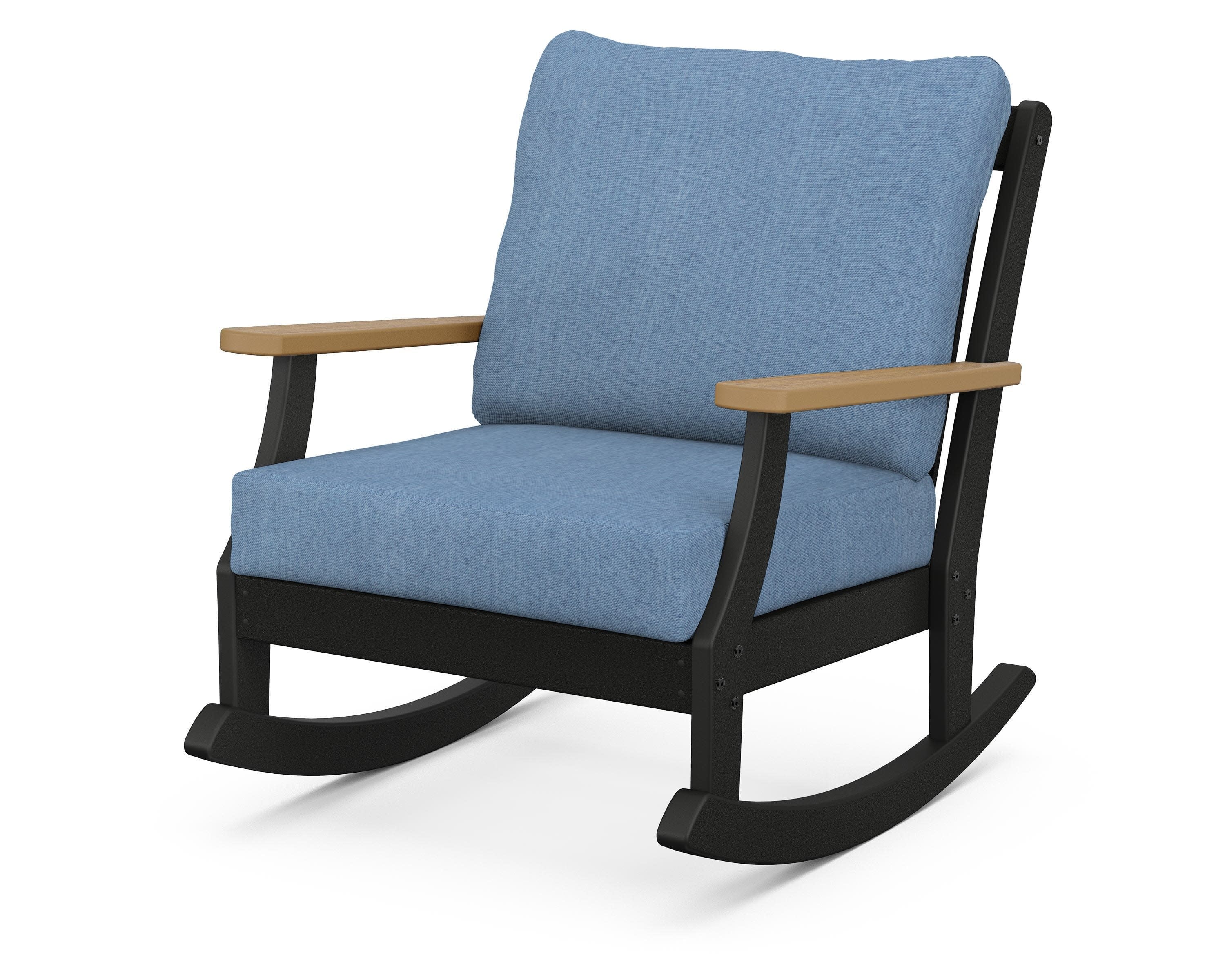 Braxton Deep Seating Rocking Chair in Black / Natural / Sky Blue