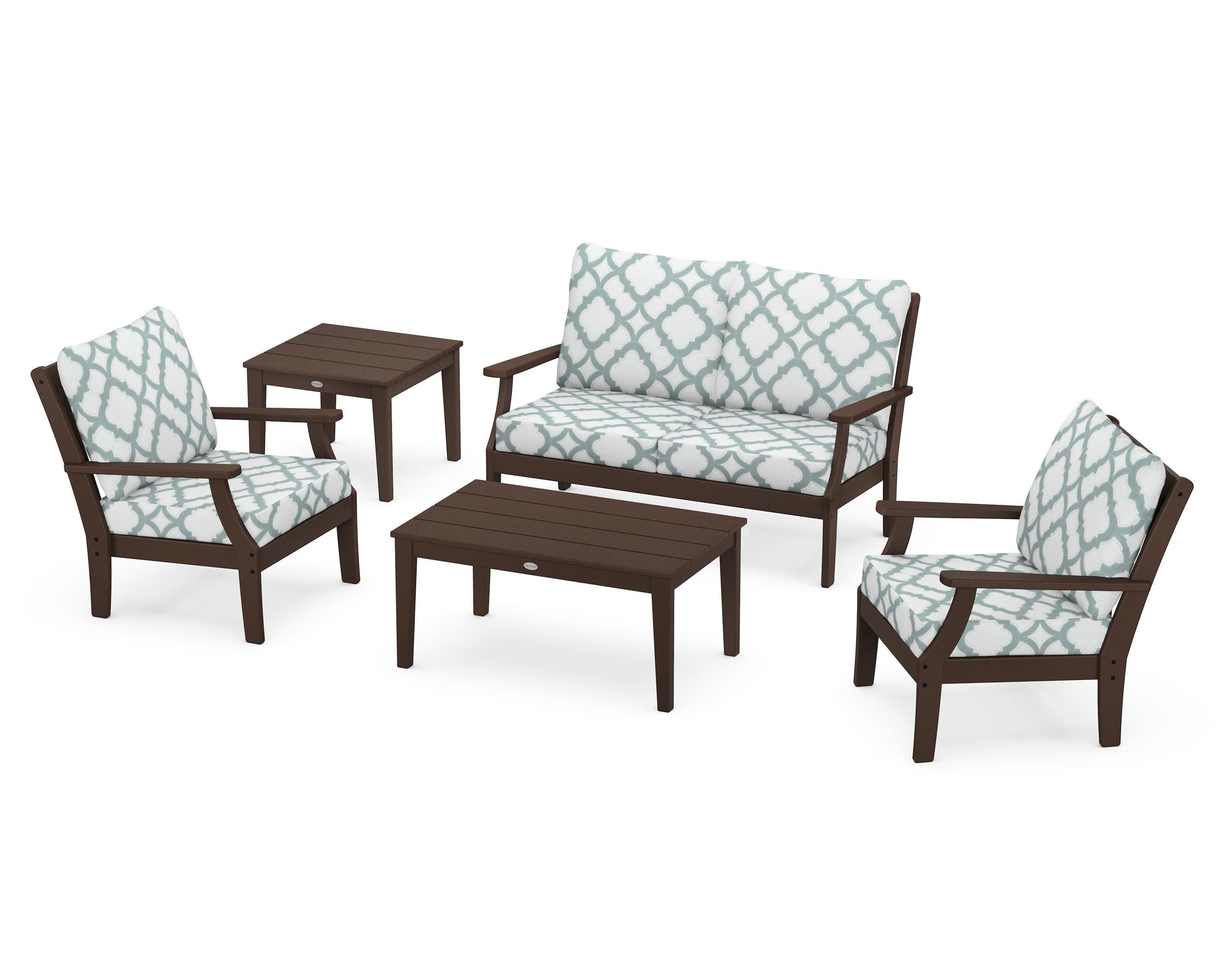 Braxton 5-Piece Deep Seating Set in Mahogany / Trellis Glacier Spa