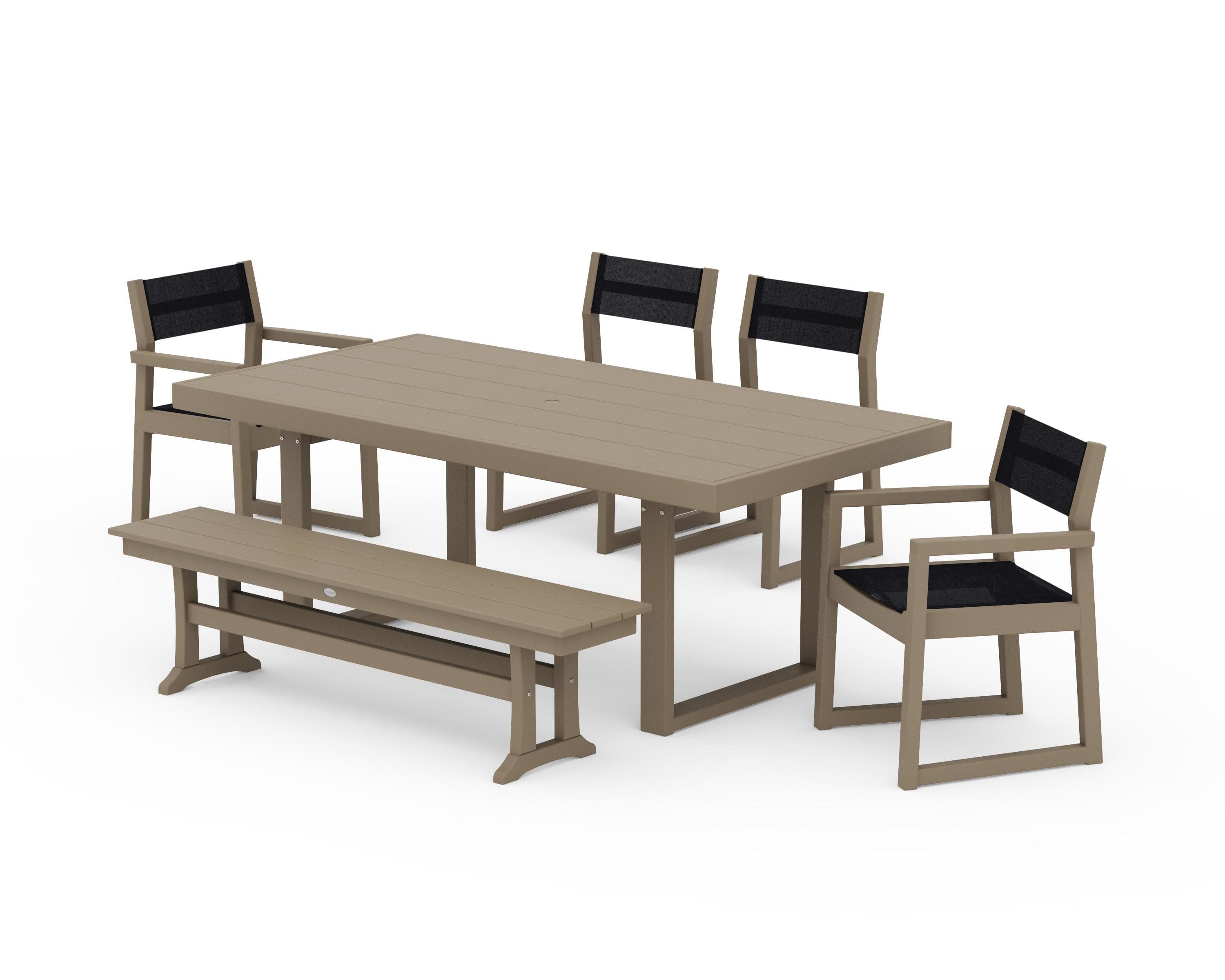 EDGE Sling 6-Piece Dining Set with Bench in Vintage Sahara / Black Sling