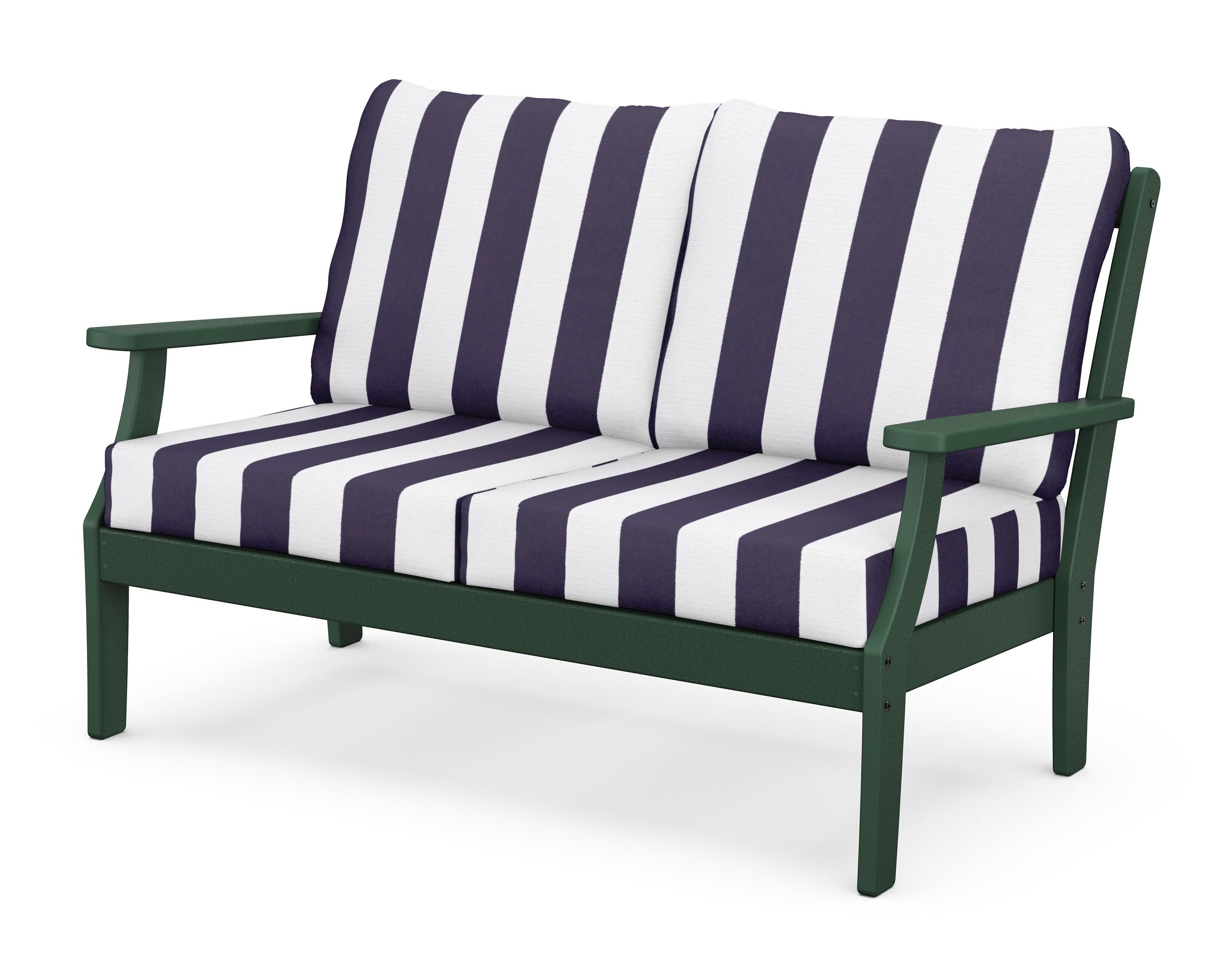 Braxton Deep Seating Loveseat in Green / Cabana Stripe Navy