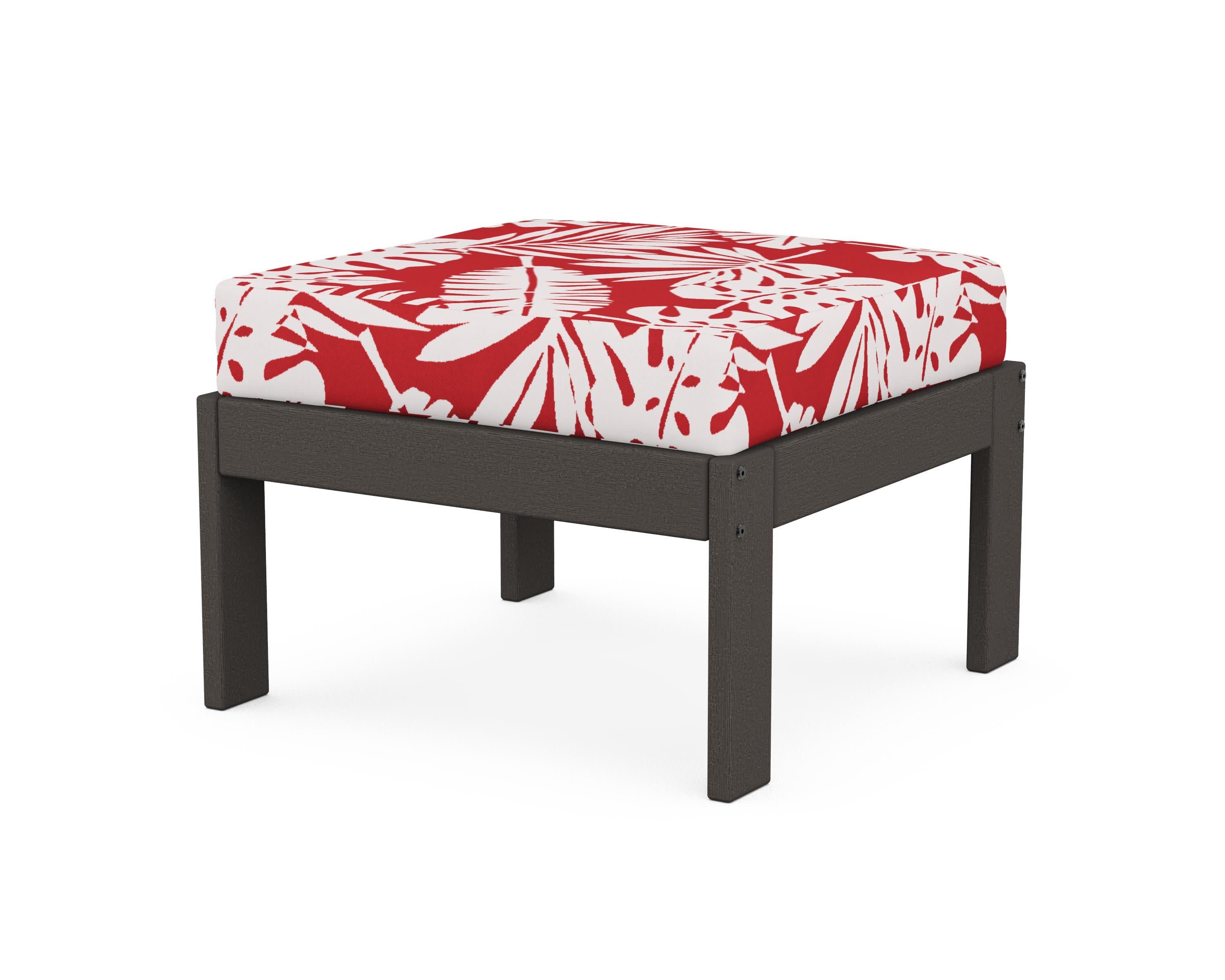 Vineyard Modular Ottoman in Vintage Coffee / Leaf Crimson
