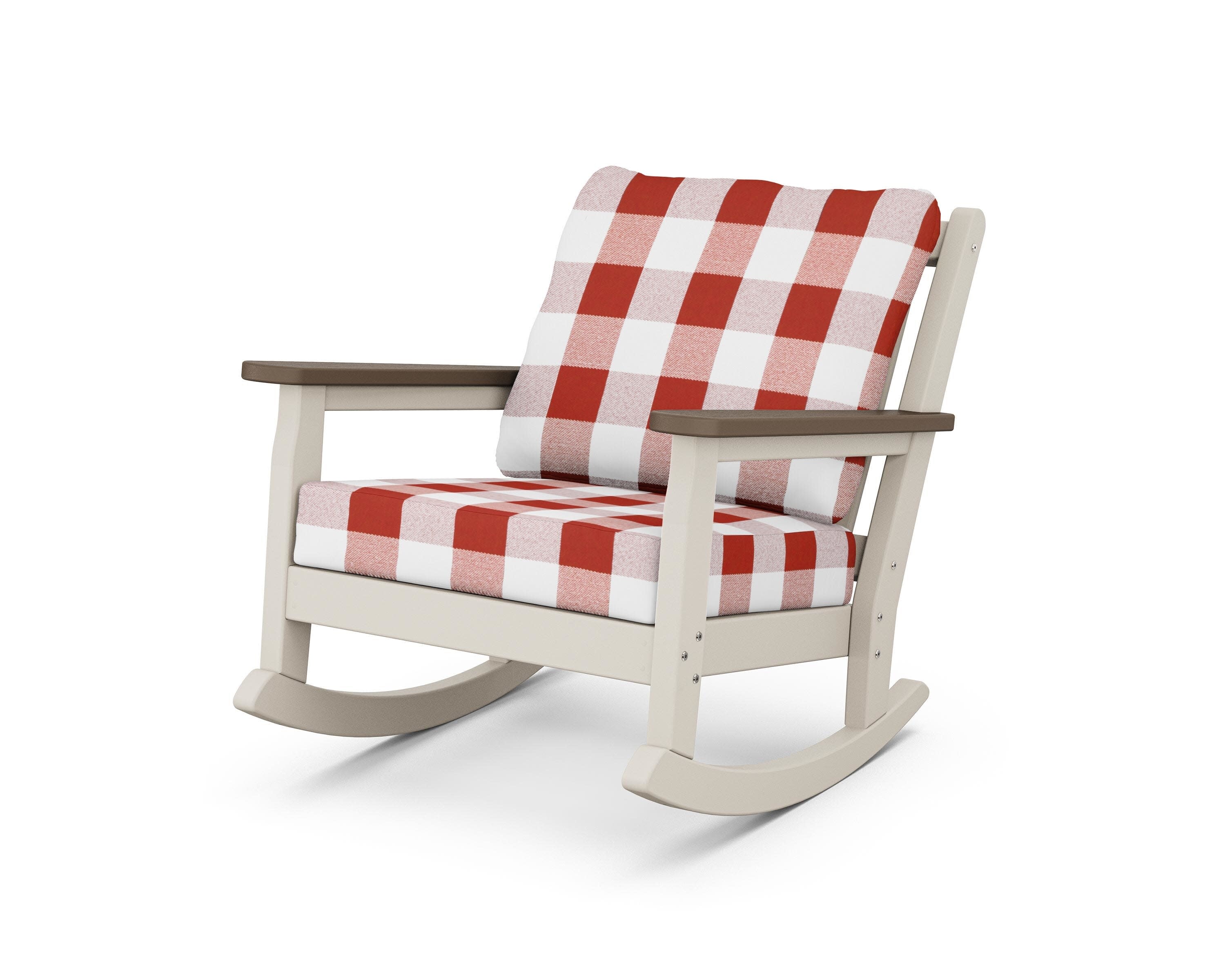 Chippendale Deep Seating Rocking Chair in Sand / Kona / Buffalo Plaid Crimson