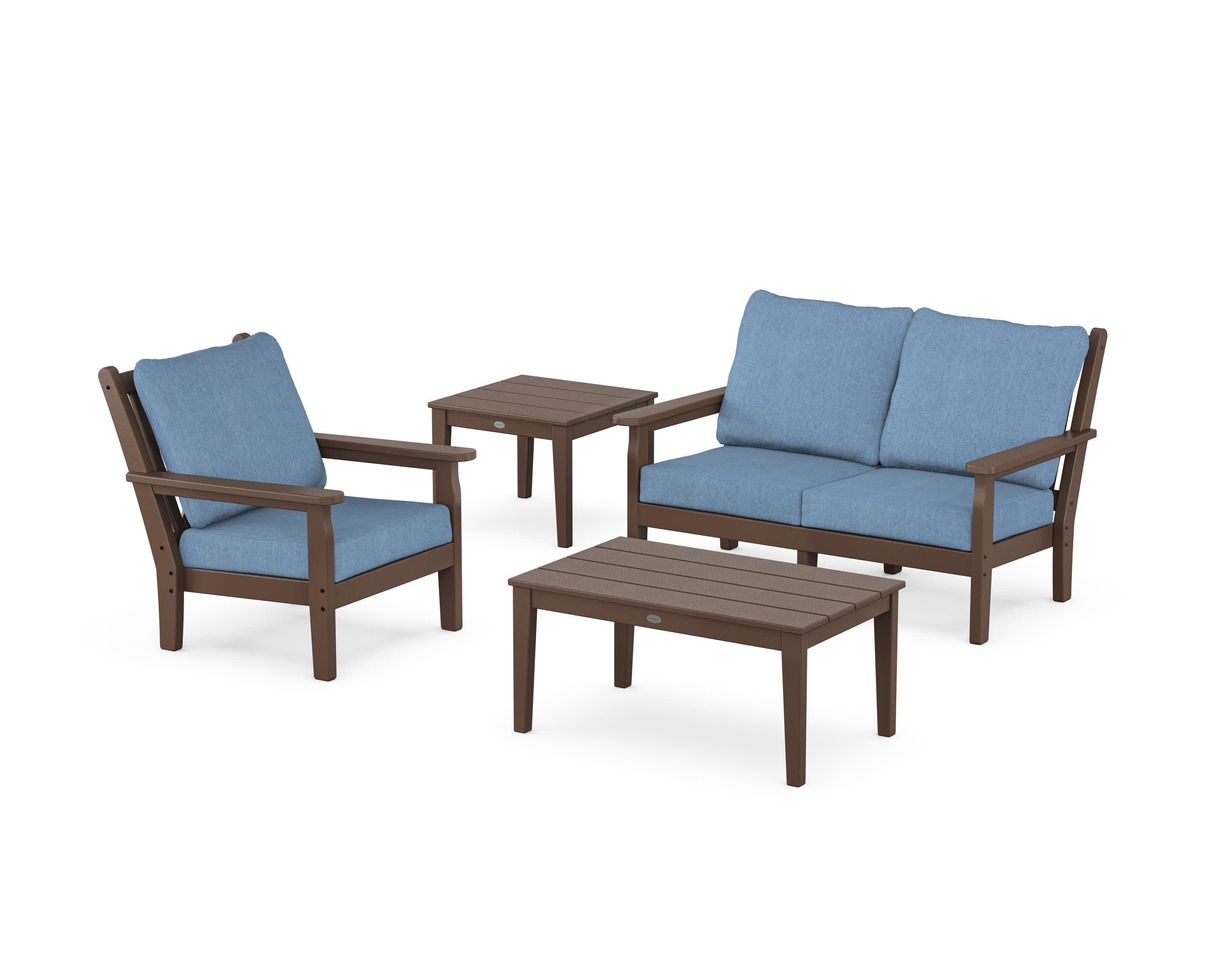 Chippendale 4-Piece Deep Seating Set in Mahogany / Sky Blue